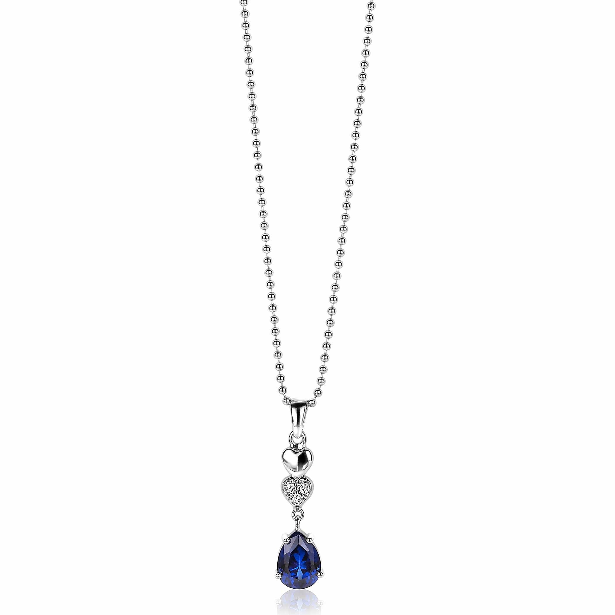 24mm ZINZI Sterling Silver Pendant Hearts Drop White Blue ZIH2124 (excl. necklace)