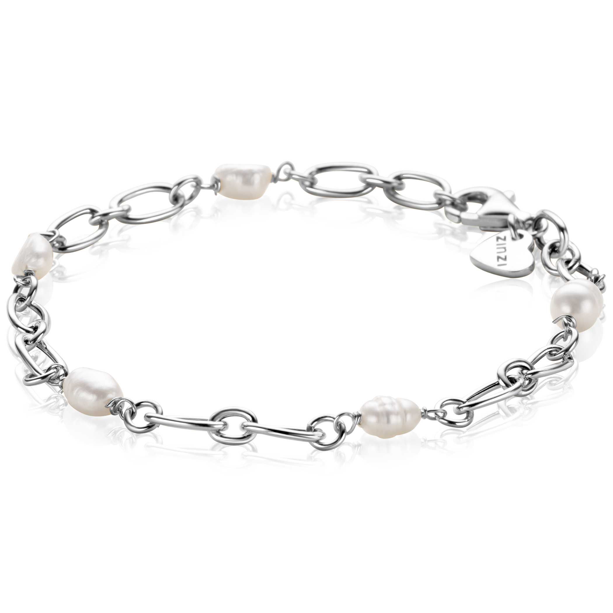 ZINZI silver link bracelet with naturally shaped freshwater pearls, 19cm, ZIA-BF112