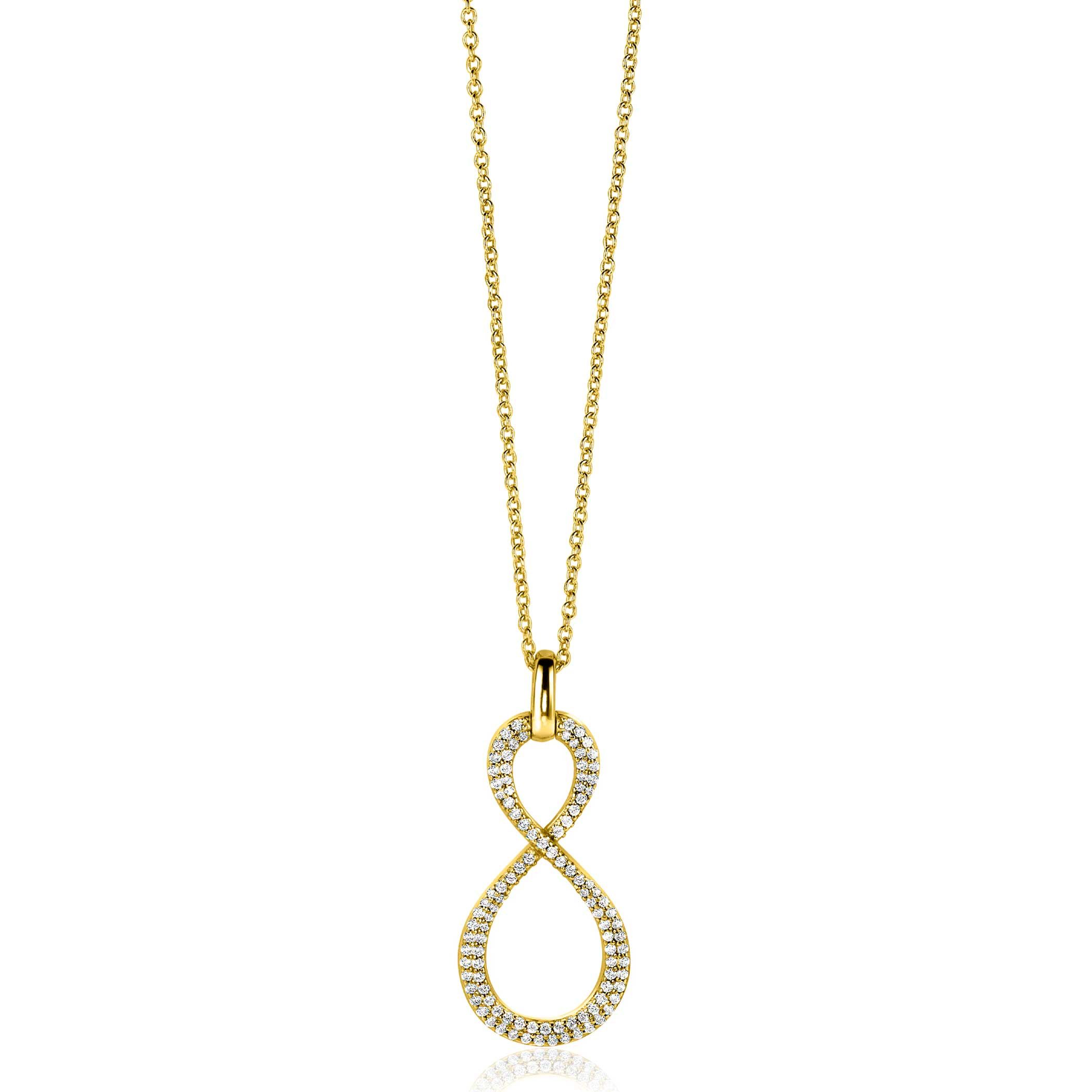 35mm ZINZI Gold Plated Sterling Silver Infinity Pendant White Zirconias ZIH2570Y (excl. necklace)