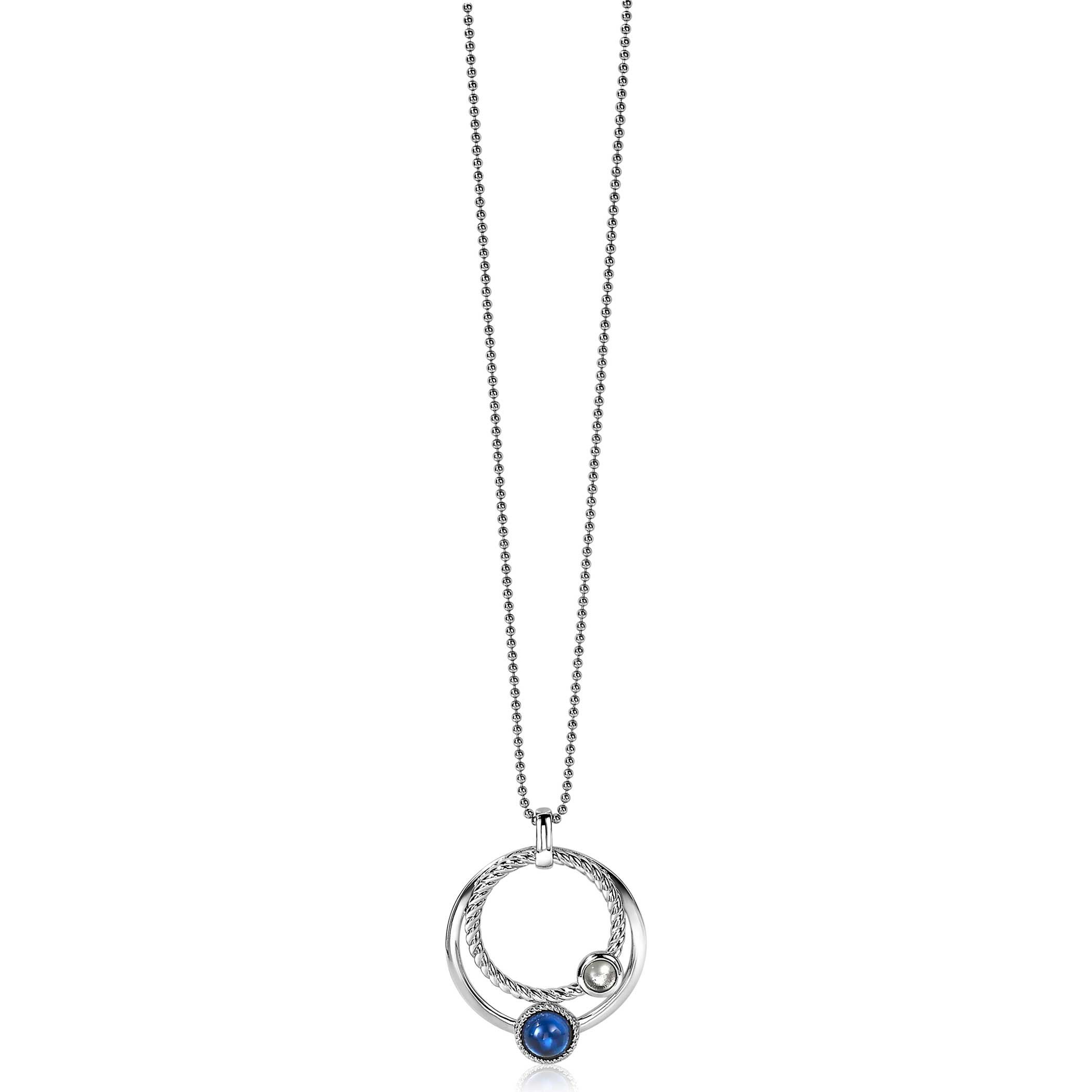 32mm ZINZI Sterling Silver Pendant Open Circles Blue ZIH1963