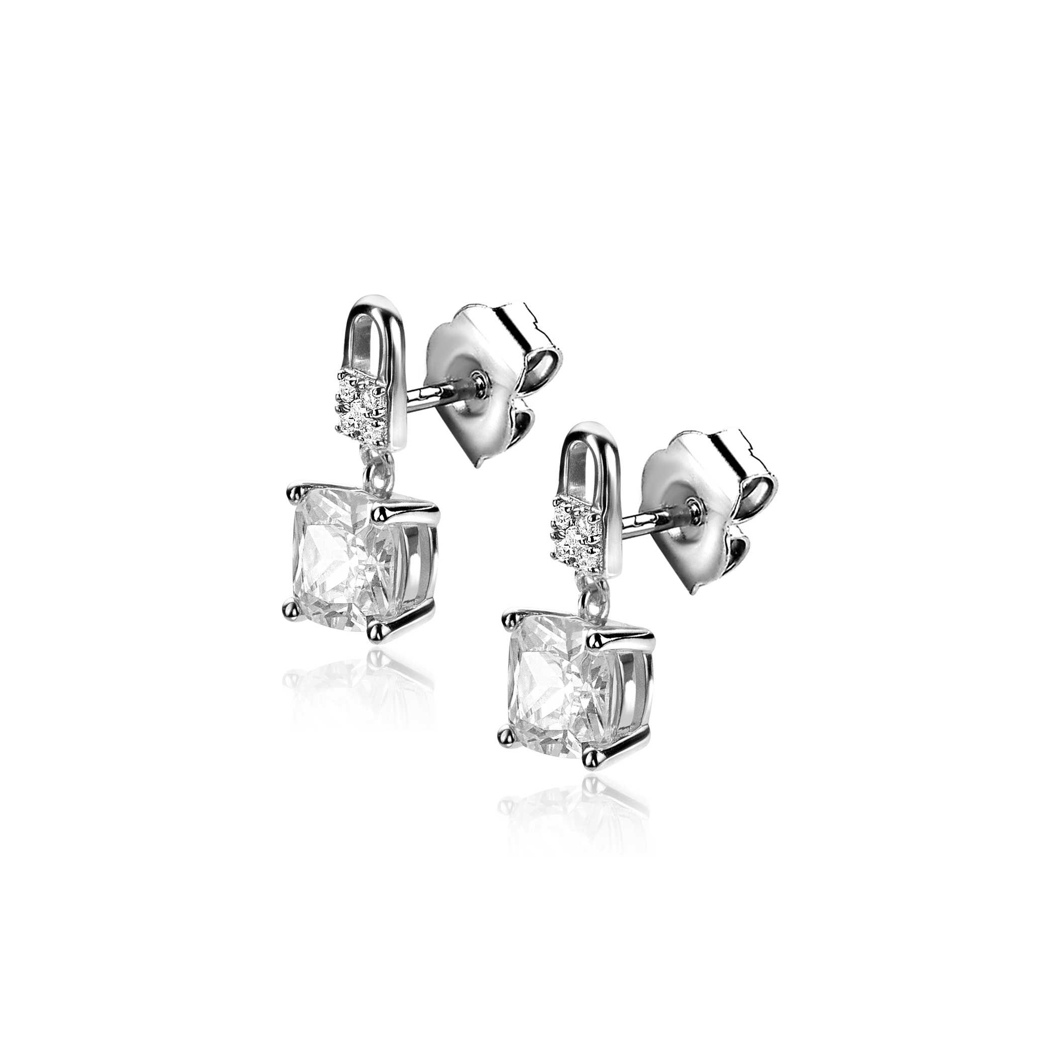 15mm ZINZI Sterling Silver Stud Earrings with Square White Zirconia ZIO2268