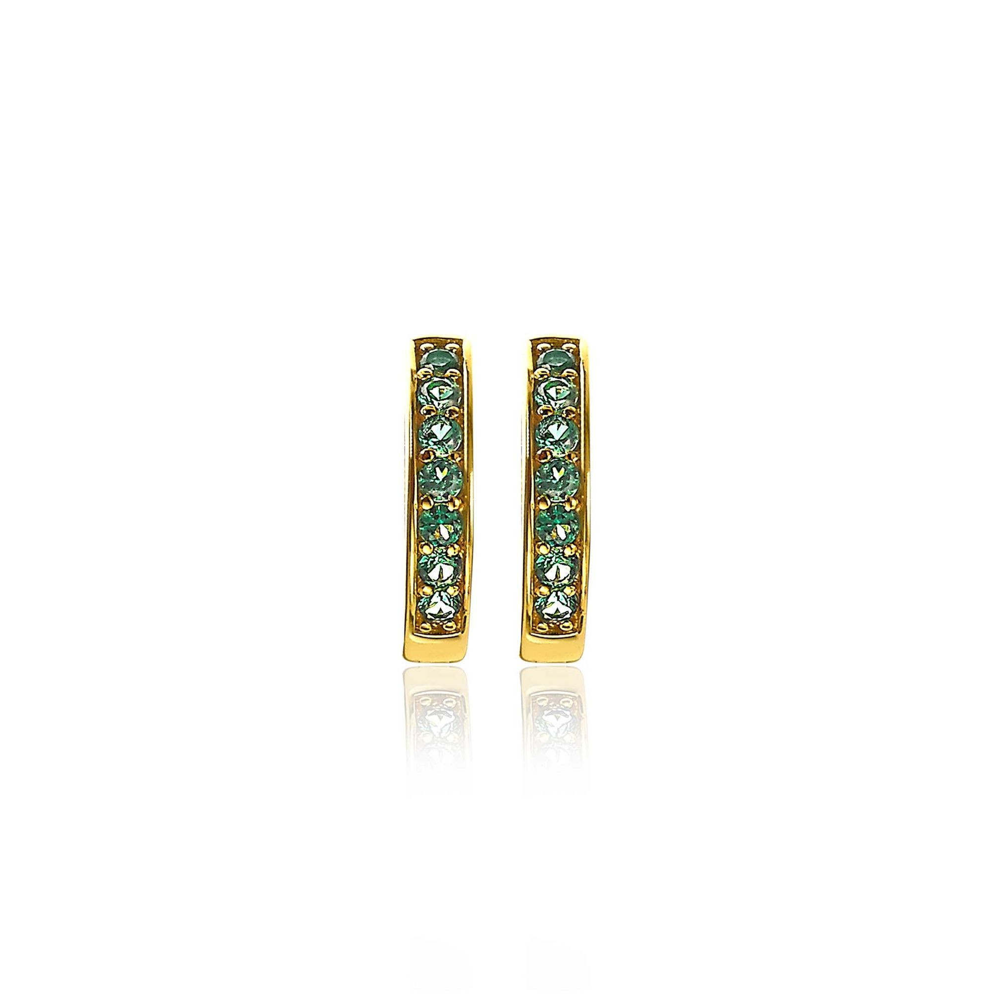 15mm ZINZI Gold Plated Sterling Silver Hoop Earrings Green Zirconias width 3mm ZIO191GG