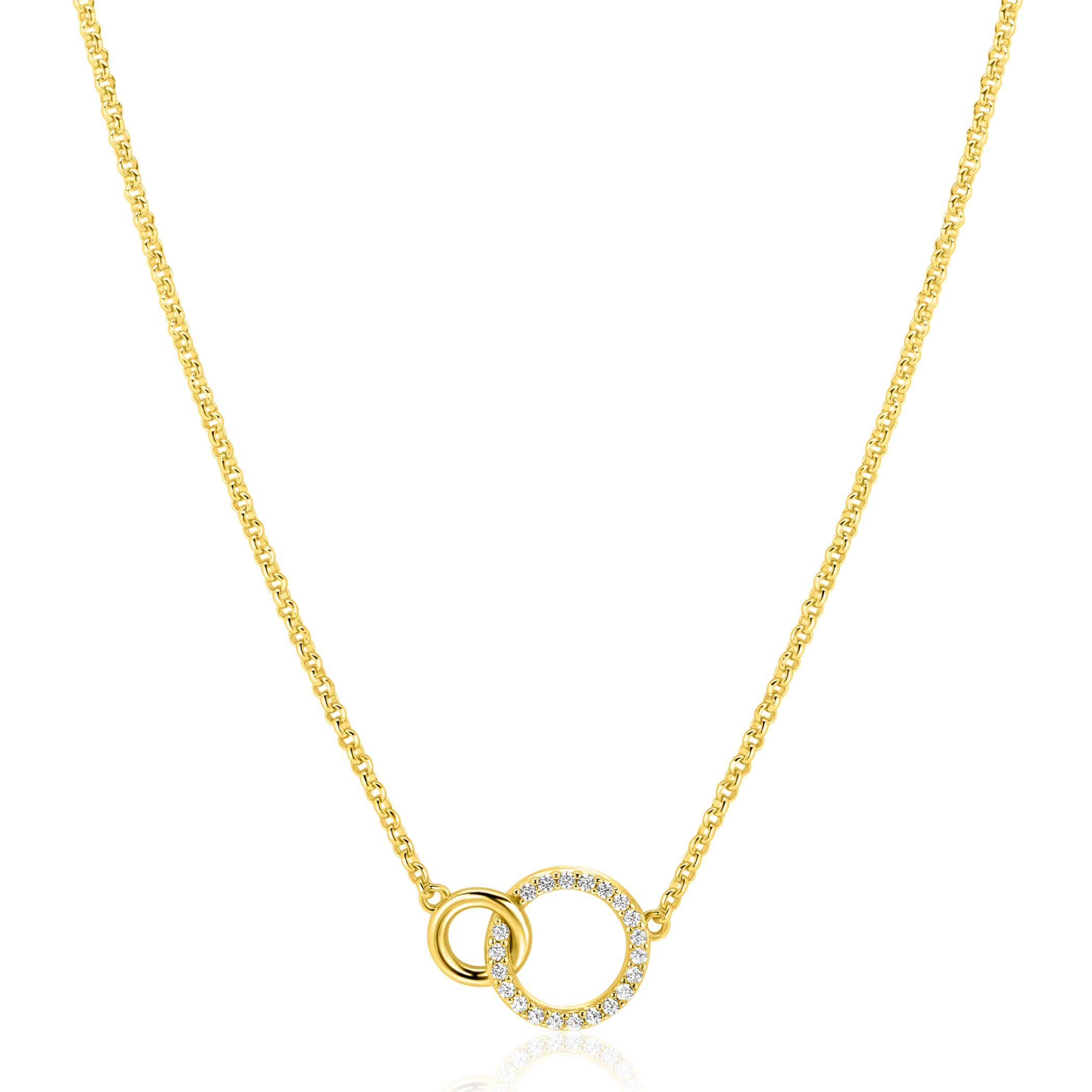 ZINZI Sterling Silver Gold Plated Necklace with 2 Connected Circles and White Zirconias ZIC1782Y