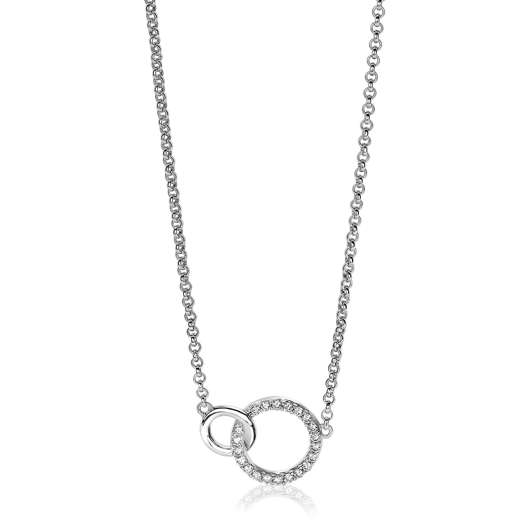ZINZI Sterling Silver Necklace with 2 Connected Circles and White Zirconias ZIC1782