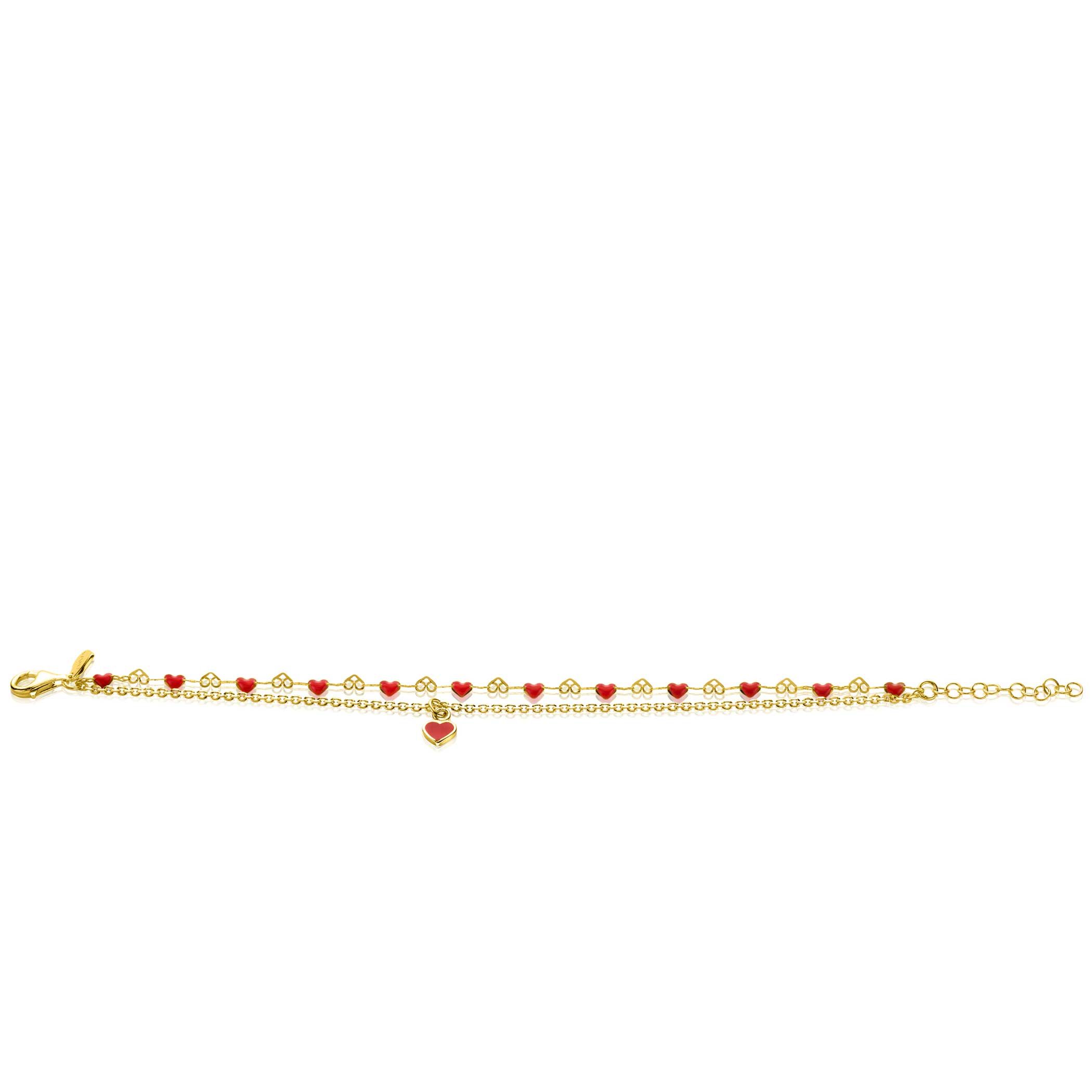 ZINZI gold-plated silver multi-look bracelet with red enamel hearts, 17-20cm, ZIA-BF101