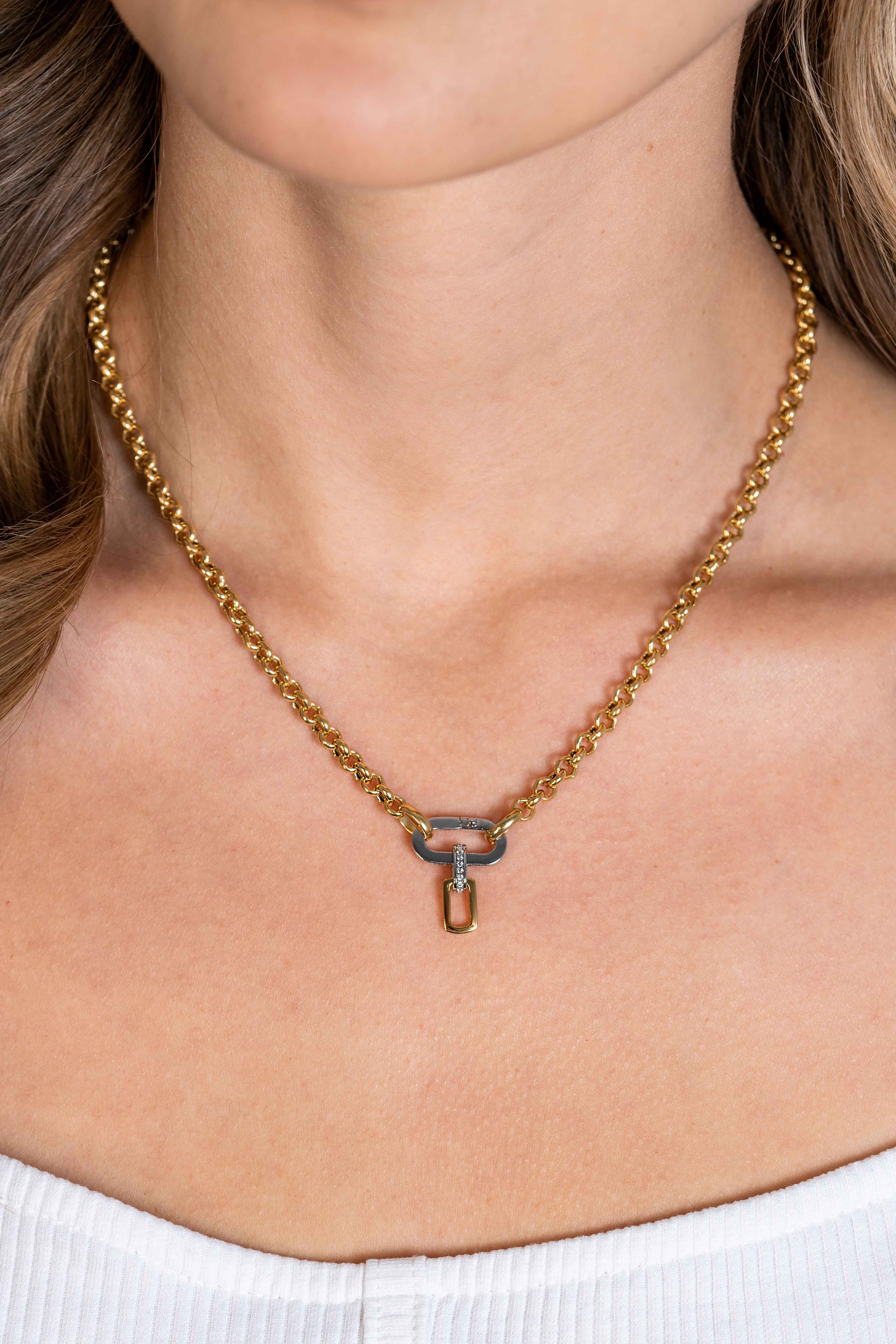 ZINZI Gold Plated Sterling Silver Rolo Chain Necklace 42cm with Silver Oval Clasp ZIC2377G