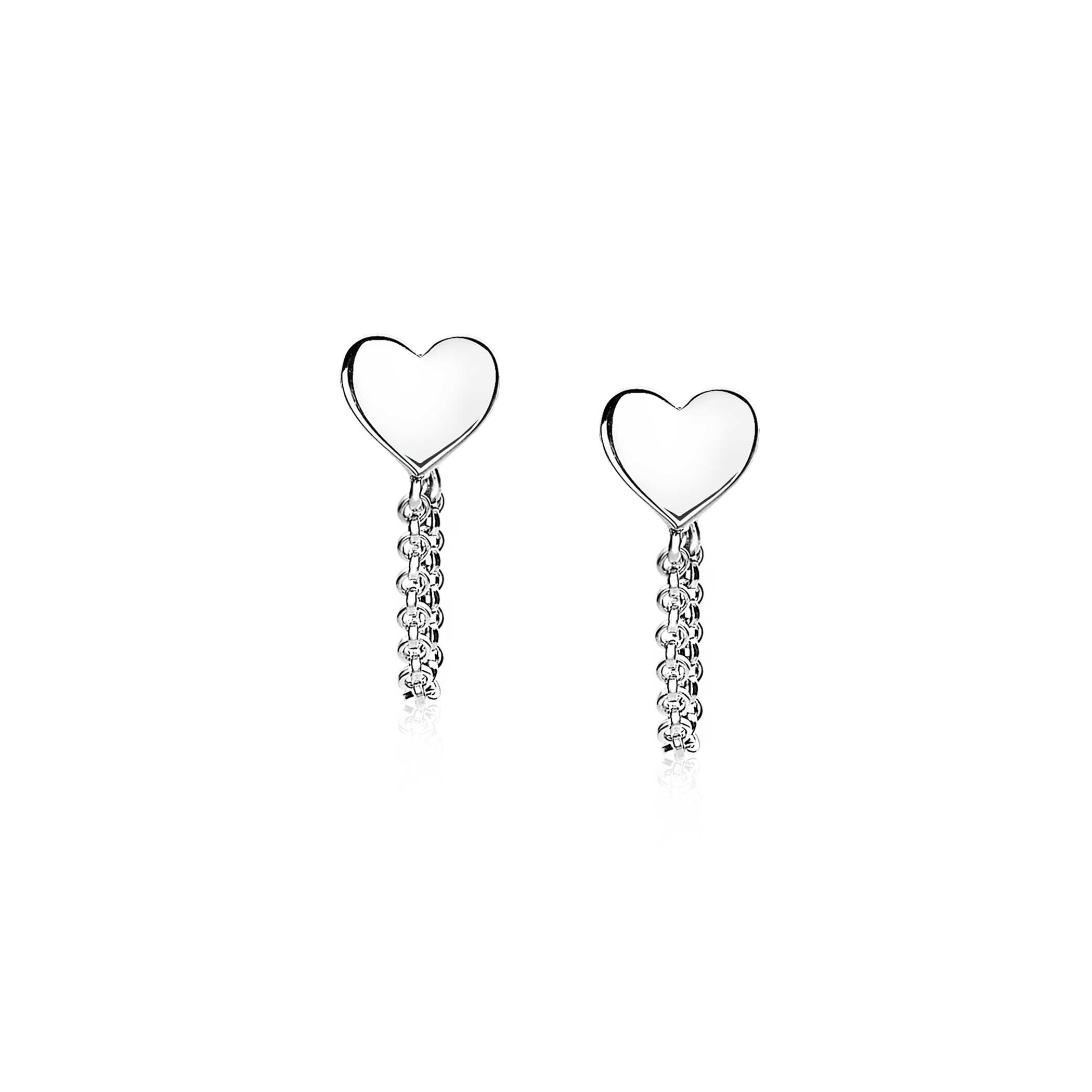 ZINZI Sterling Silver Stud Earrings Heart with Chain ZIO1686