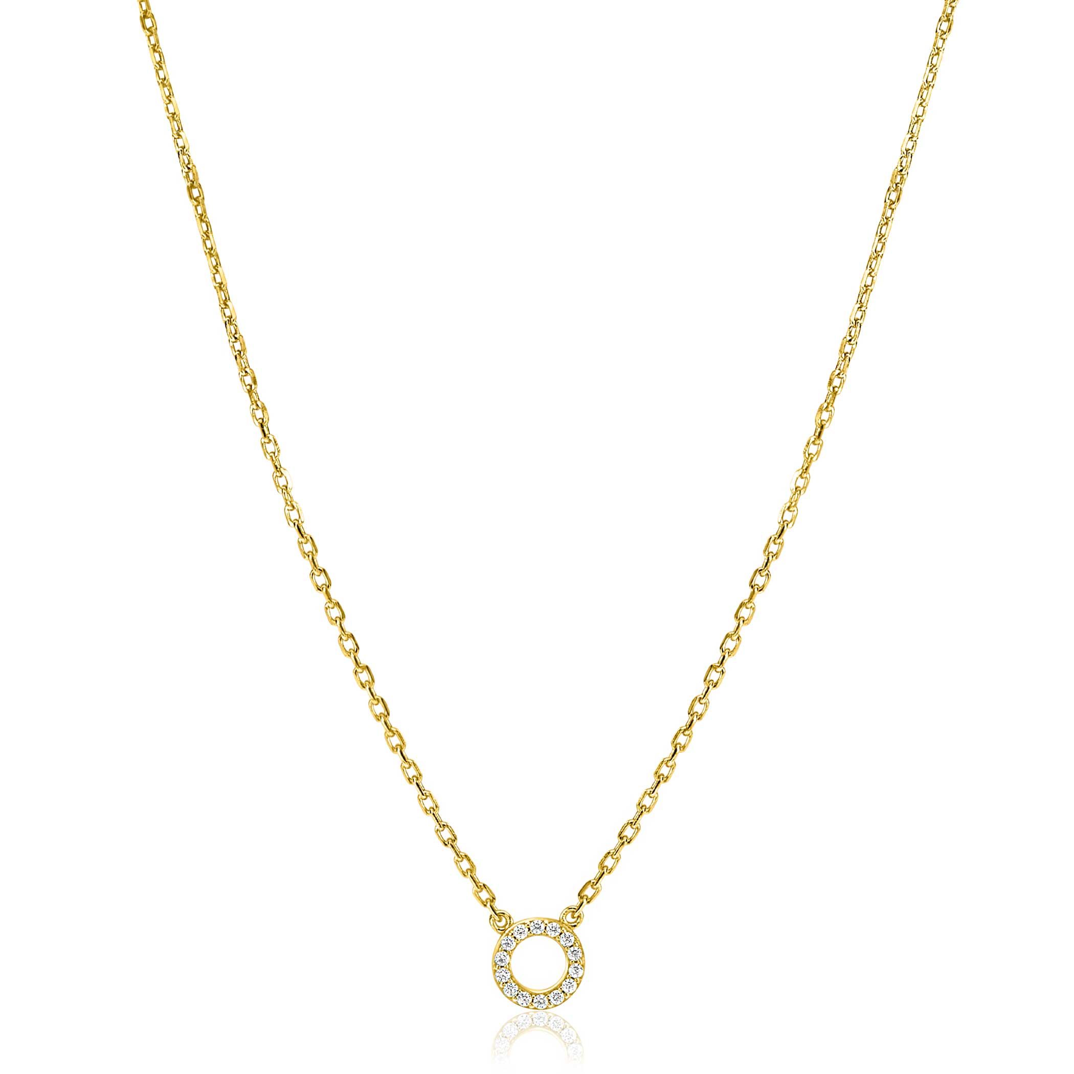 ZINZI Gold Plated Sterling Silver Necklace with Open Circle (7,5mm) Set with White Zirconias 40-45cm ZIC2550Y