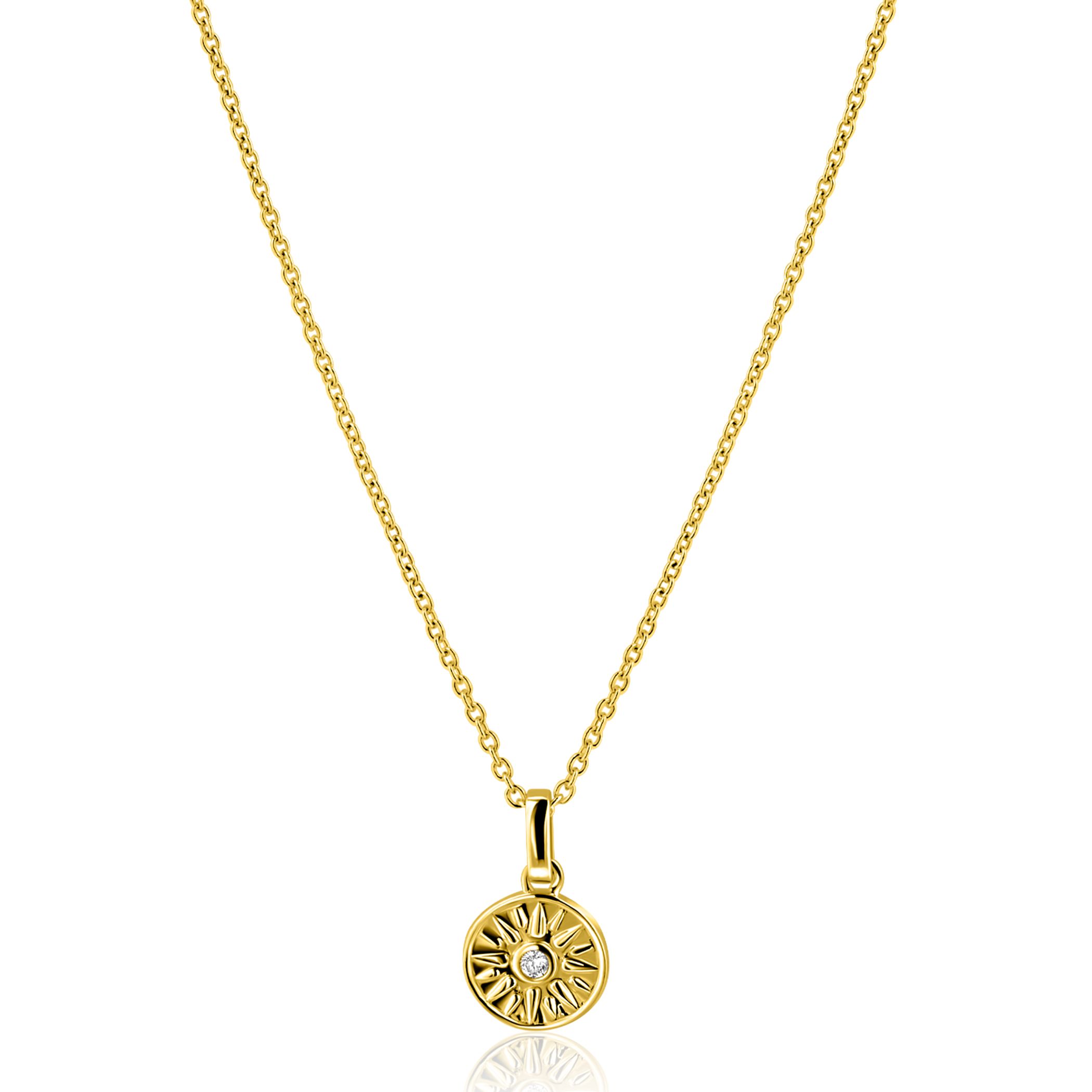 ZINZI zlv.collier gg.verg.met hanger rond zon en zirc.