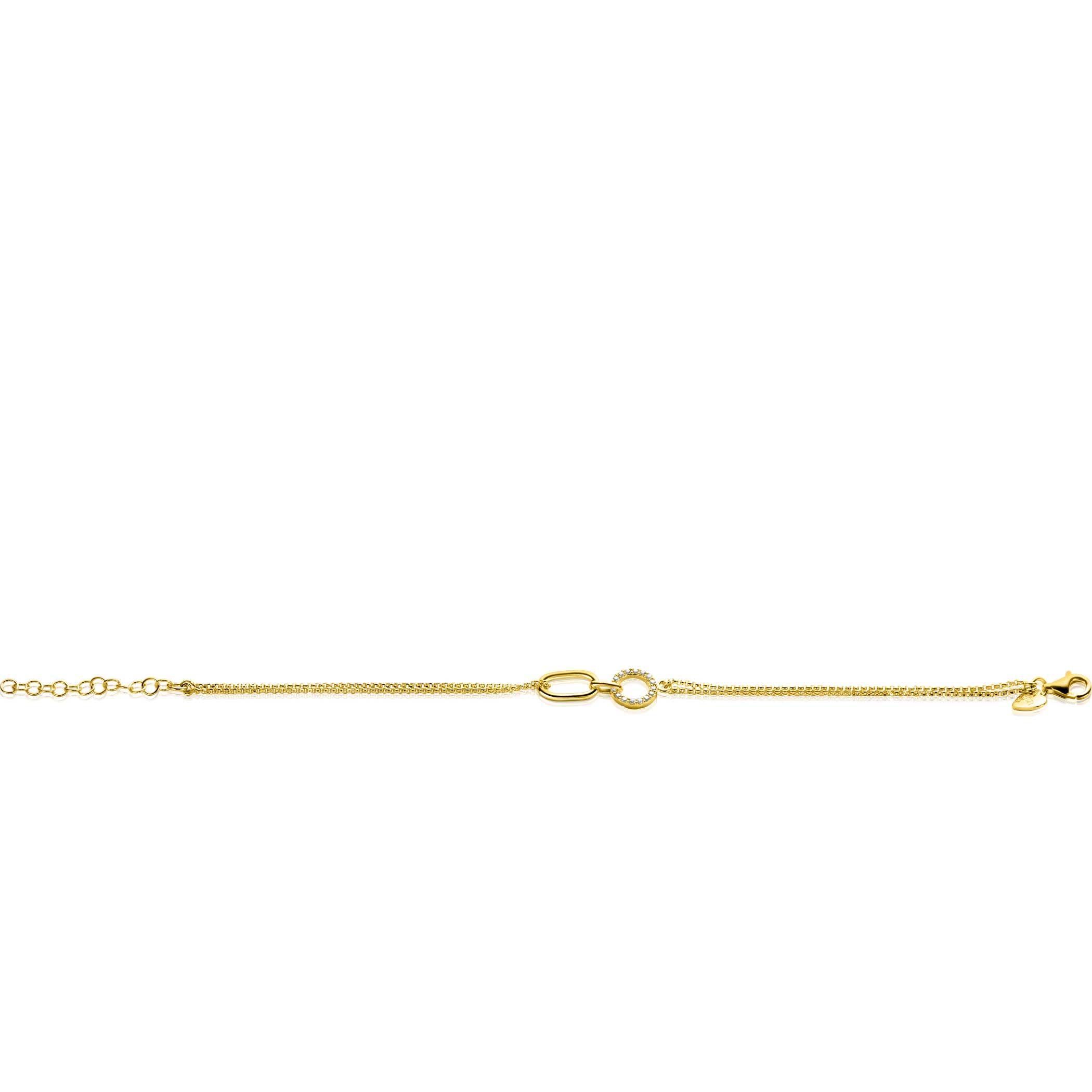 ZINZI Gold Plated Sterling Silver Multi-look Bracelet with 2 Chains Connected to an Oval Chain and Open Circle Set with White Zirconias 17-20cm ZIA2463Y