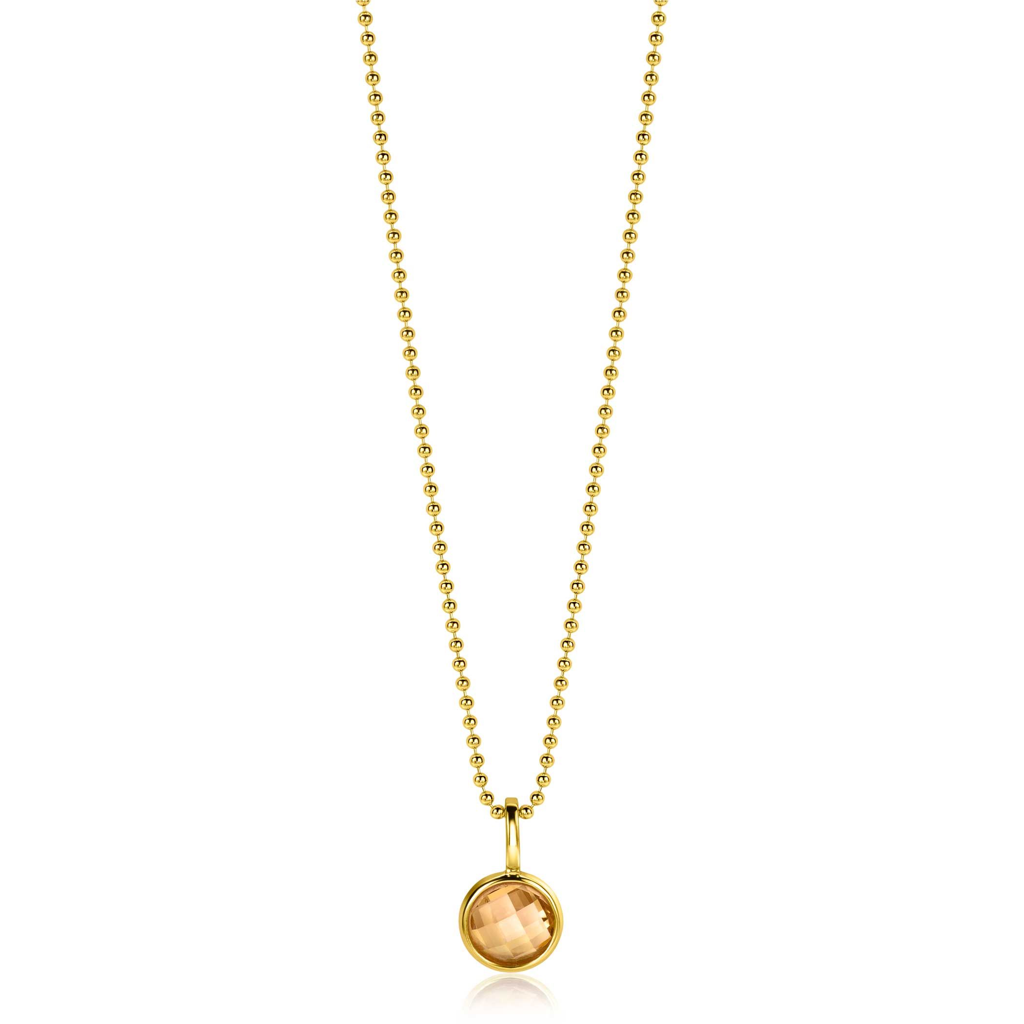 NOVEMBER Pendant 8mm Gold Plated Birthstone Yellow Citrine Zirconia (excl. necklace)