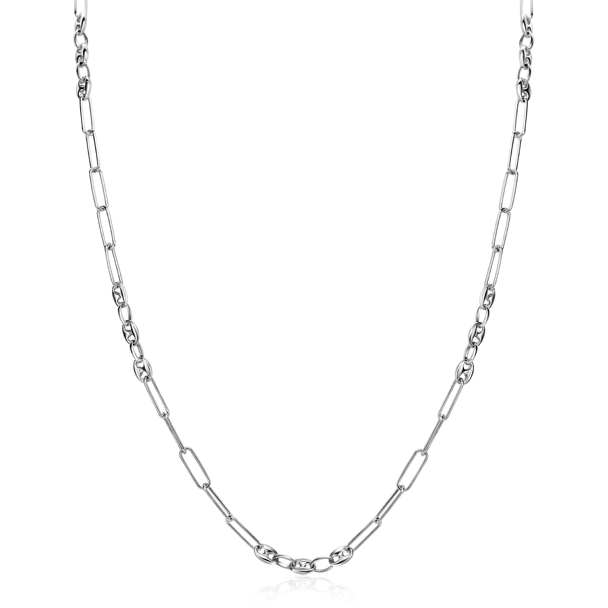 ZINZI Sterling Silver Coffee Bean Chain Necklace Combined with Long Oval Chains 45cm ZIC2467