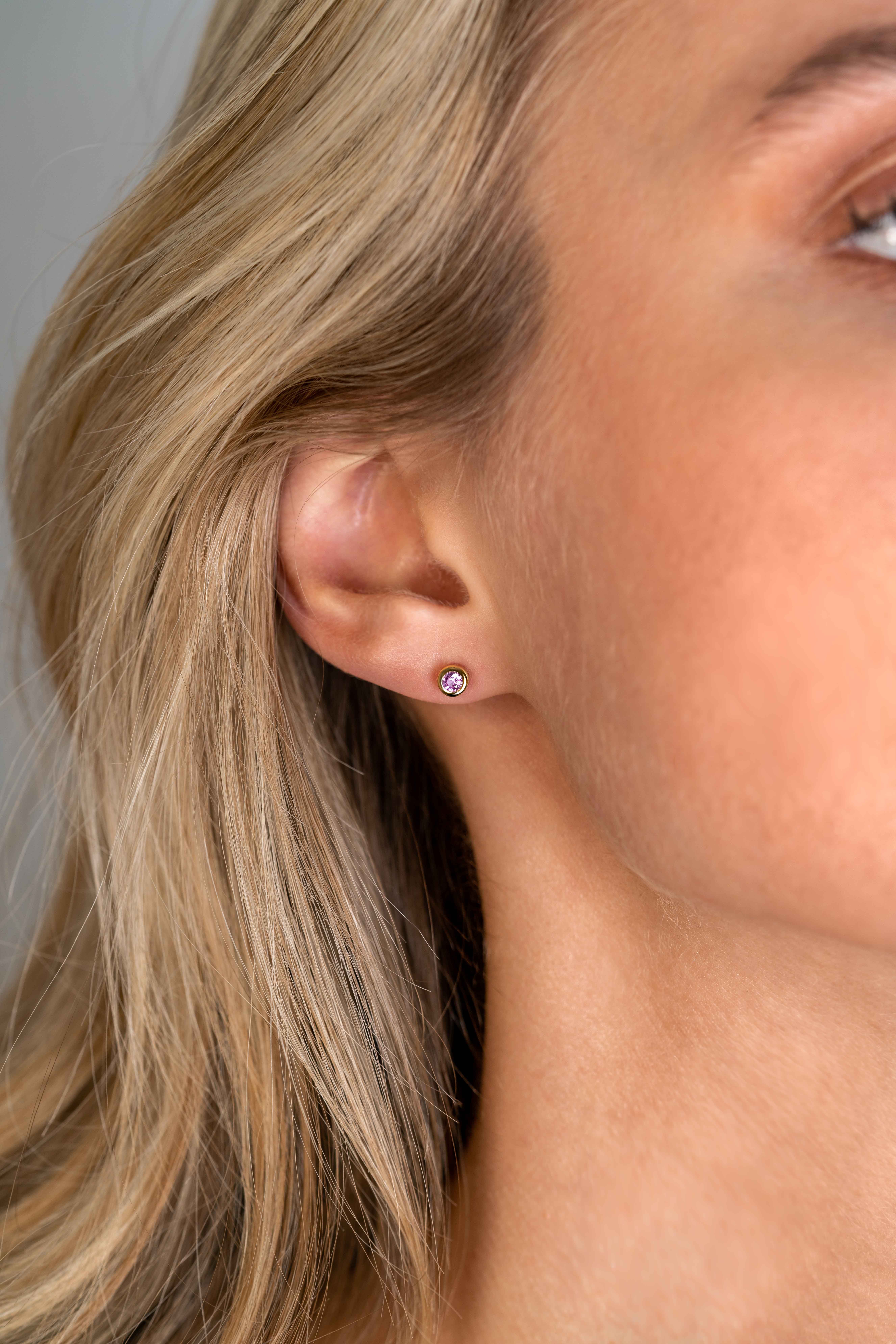 OCTOBER Stud Earrings 4mm Gold Plated with Birthstone Pink Rose Quartz Zirconia