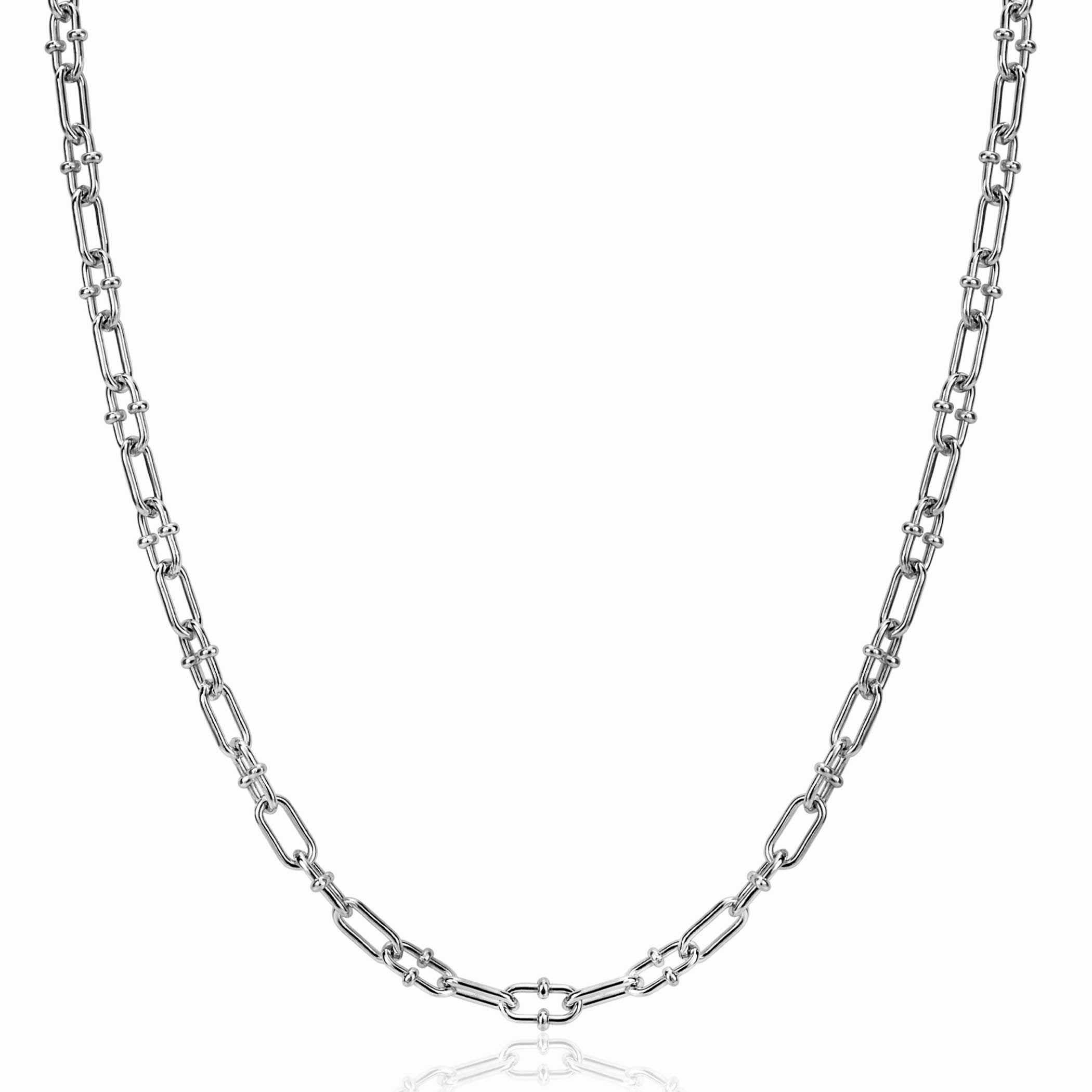 ZINZI silver necklace with 4mm paperclip links, decorated with playful beads 42-45cm ZIC2586