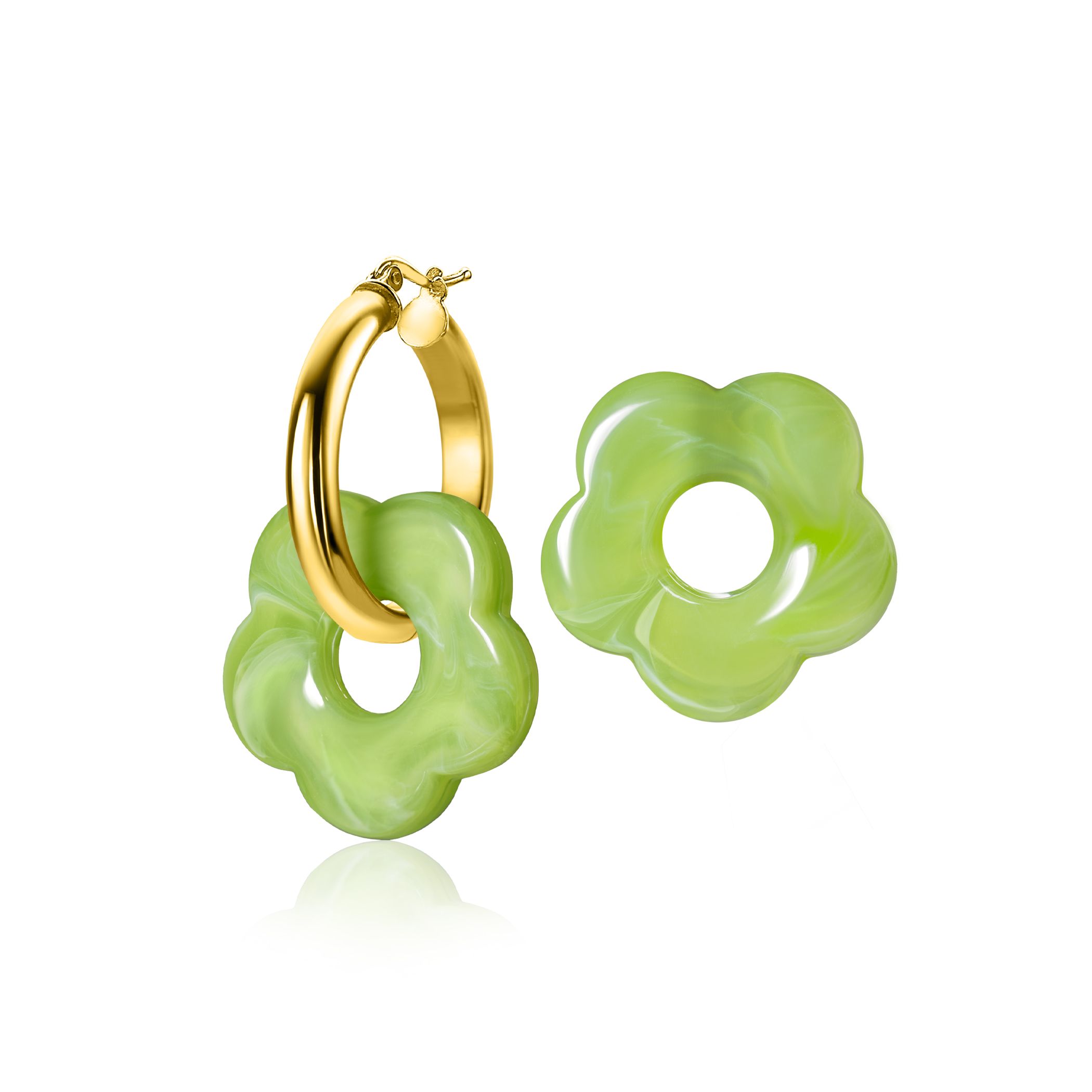 26mm flower-shaped light green synthetic earring charms ZICH2720GA