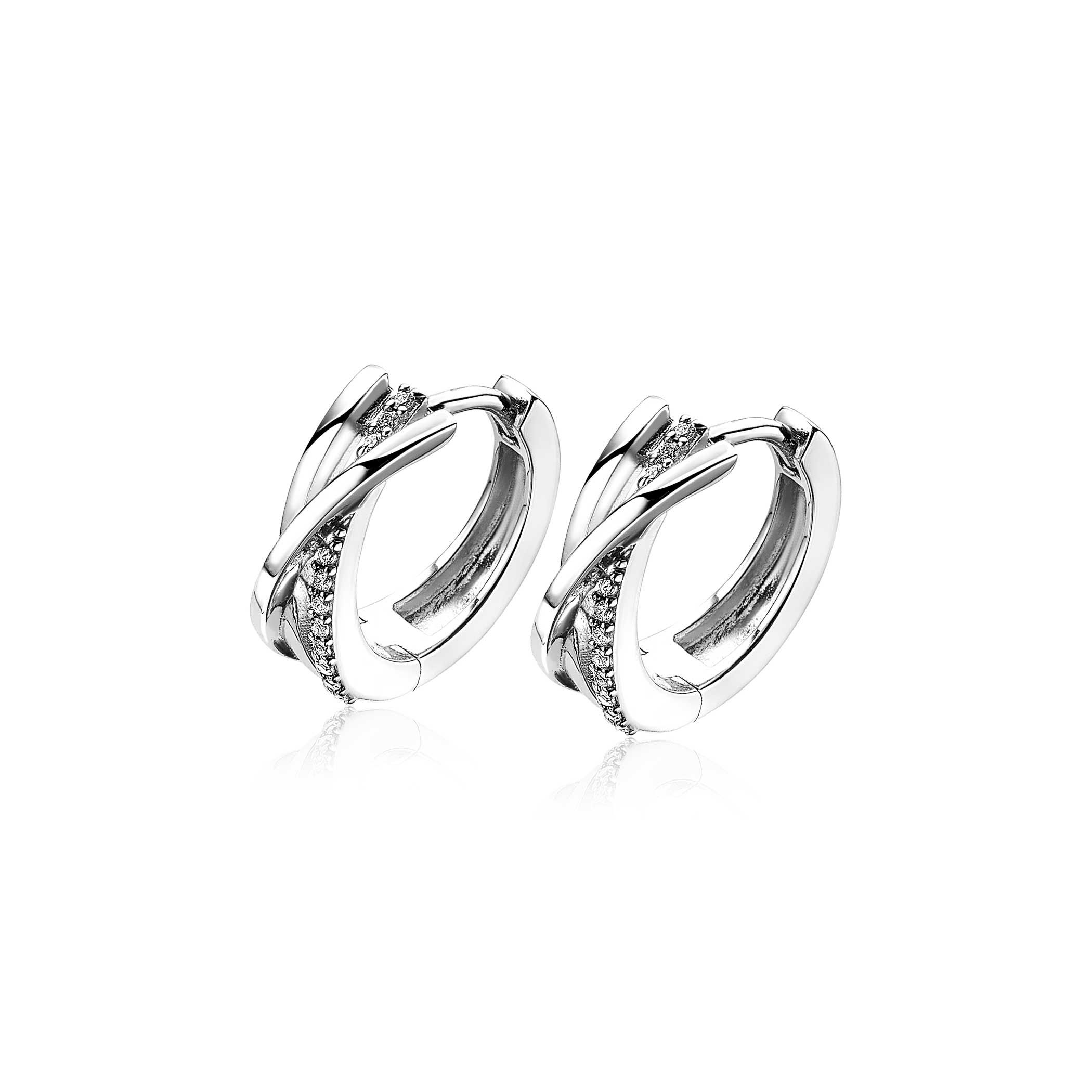 16mm ZINZI Sterling Silver Crossover Hoop Earrings White 16x5,5mm ZIO1774