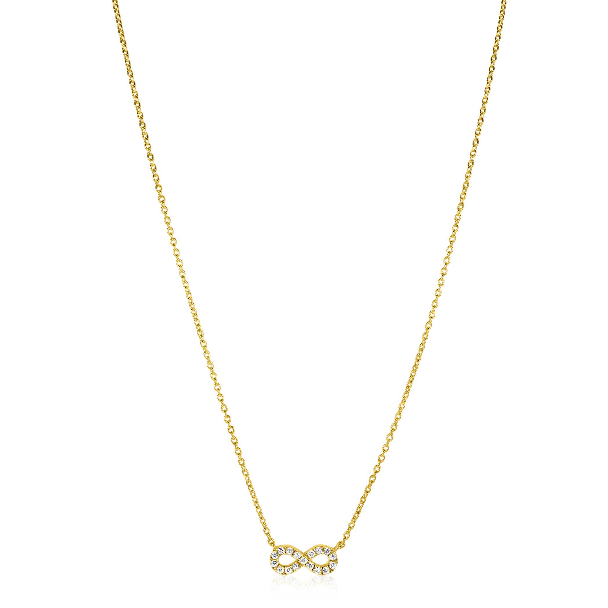ZINZI gold plated silver necklace with Infinity sign fully set with white zirconia 42-45cm ZIC2597Y
