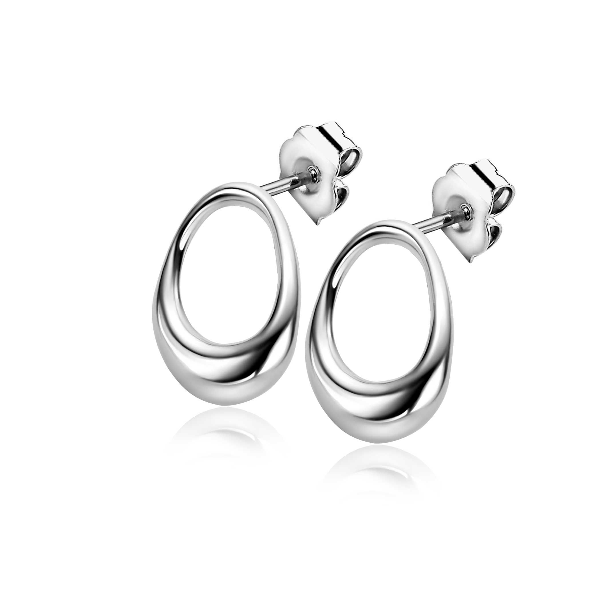 17mm ZINZI silver stud earrings open round in organic shape ZIO2670