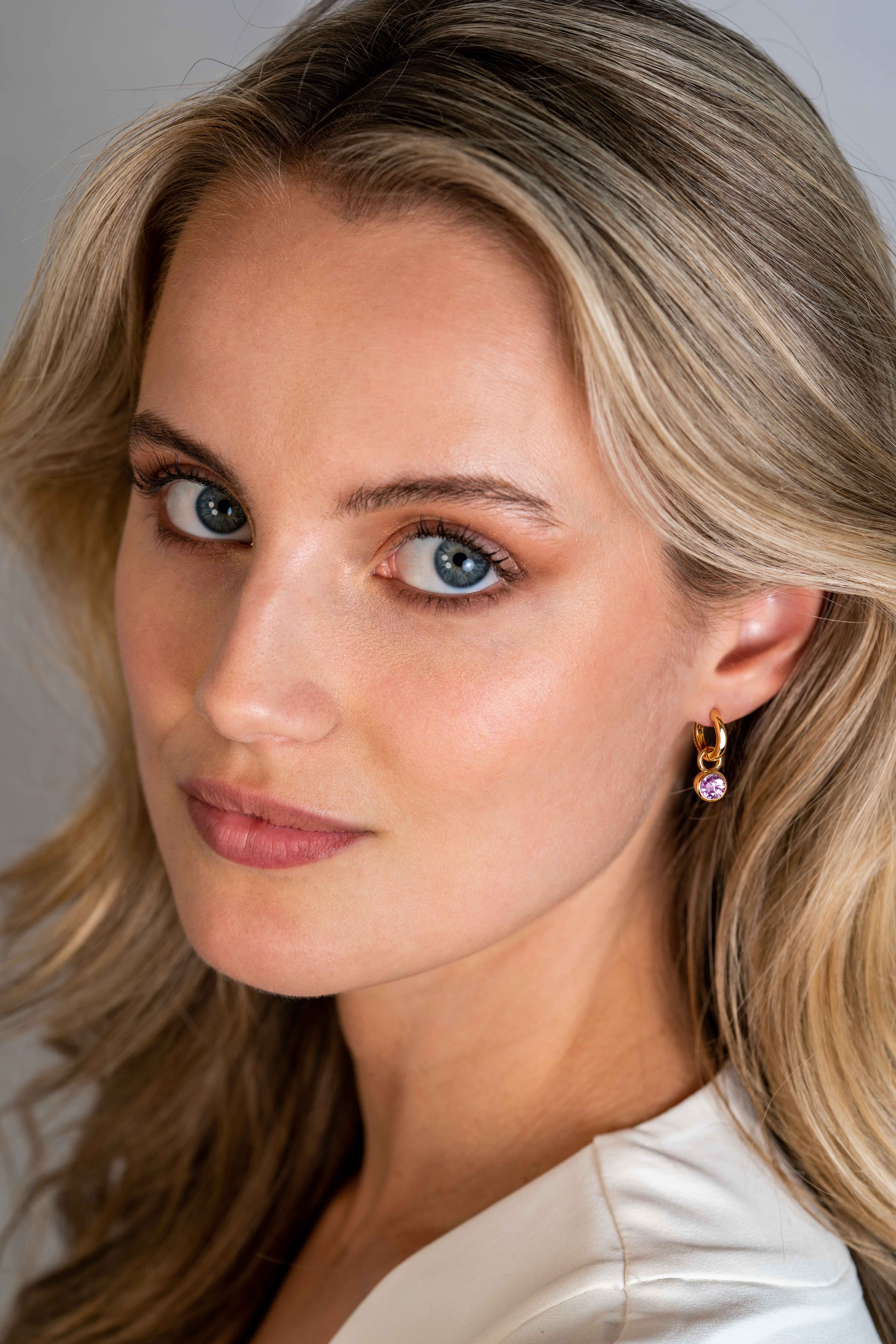 OCTOBER Earrings Pendants Gold Plated with Birthstone Pink Rose Quartz Zirconia (excl. hoop earrings)