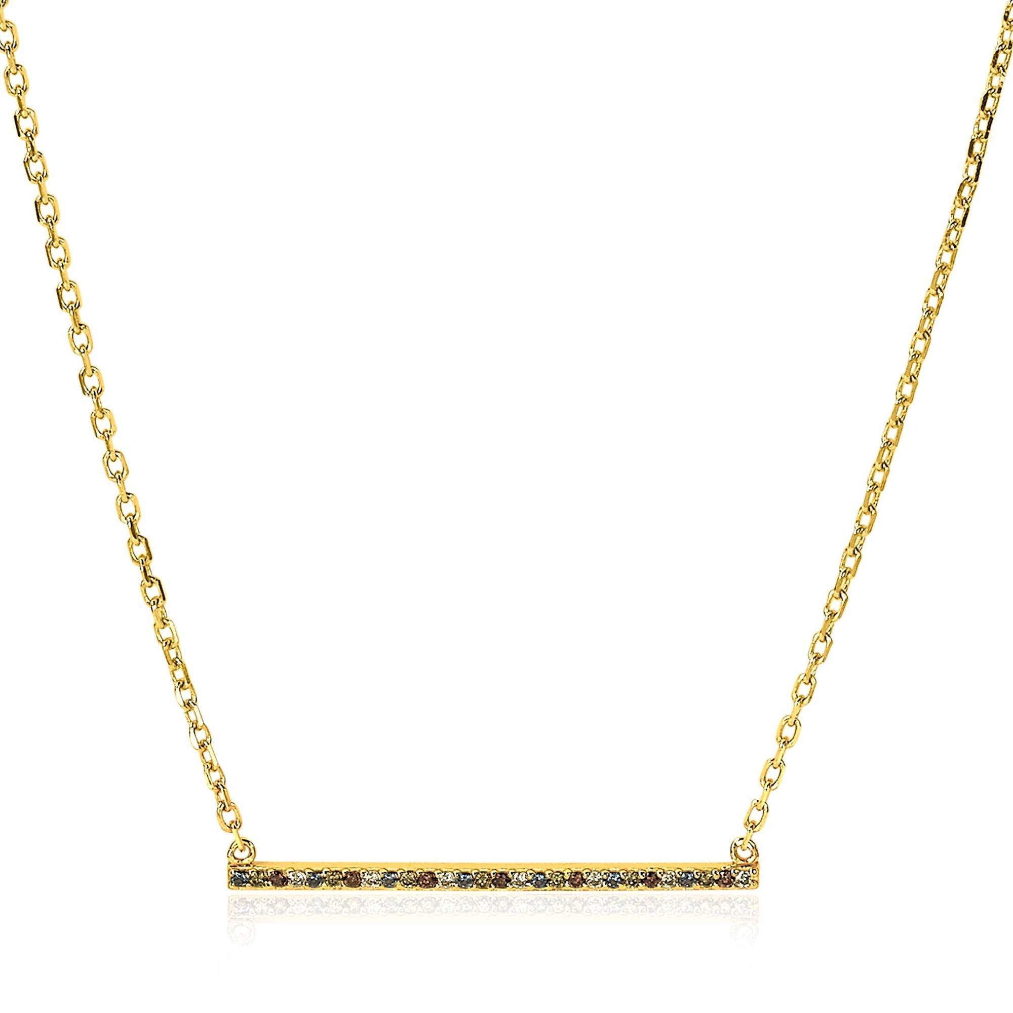 ZINZI Gold Plated Sterling Silver Chain Necklace Bar White Zirconias and Green Blue Brown Color Stones 42-45cm ZIC1964G