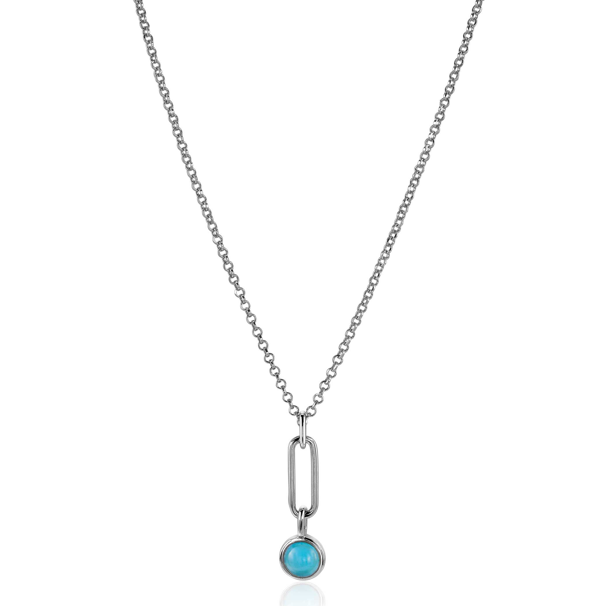 26mm ZINZI Sterling Silver Pendant Paperclip Chain Round Turquoise Blue ZIH2173 (excl. necklace)