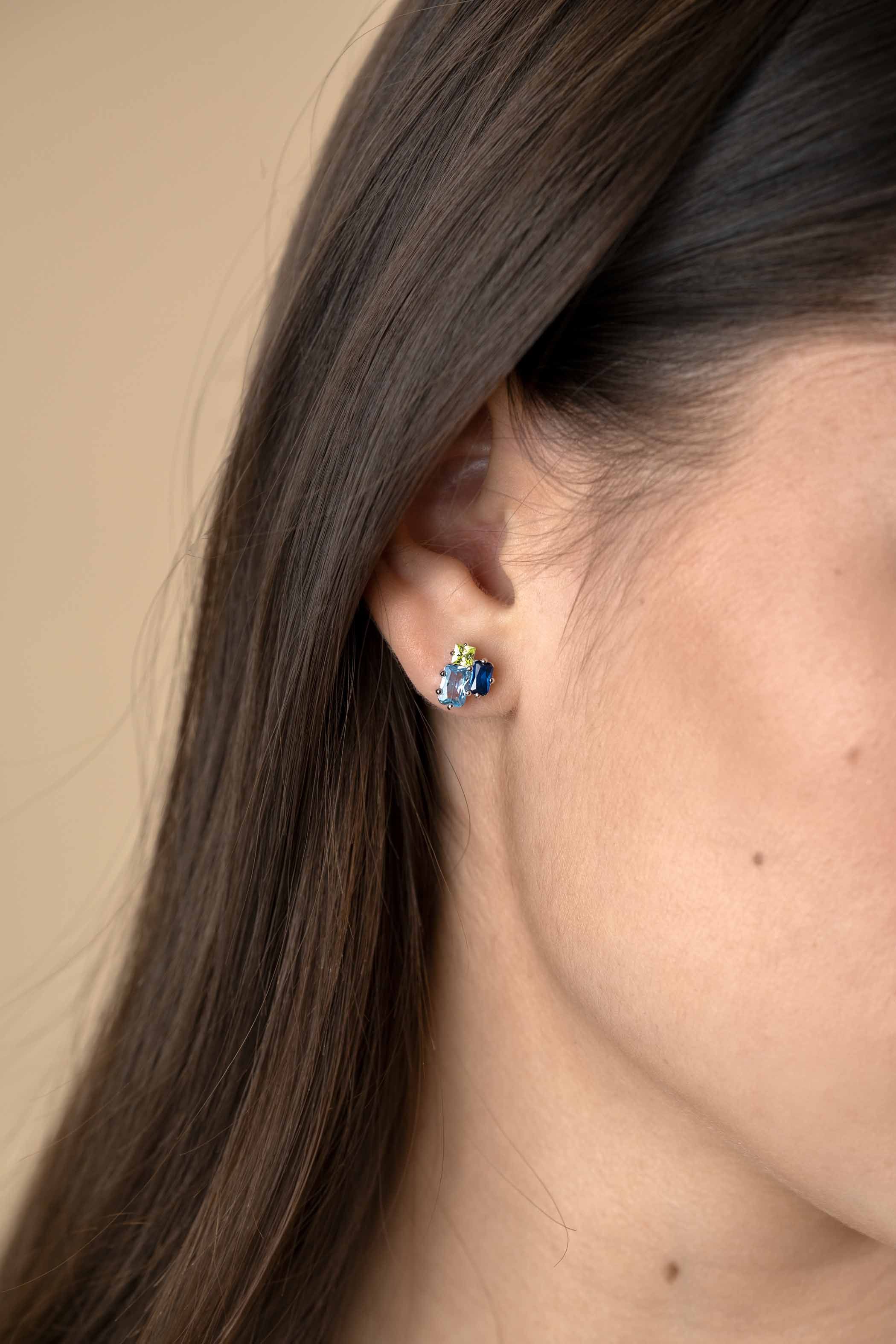 10mm ZINZI Sterling Silver Stud Earrings Rectangular Shapes Light Green and Blue Color Stones ZIO2496