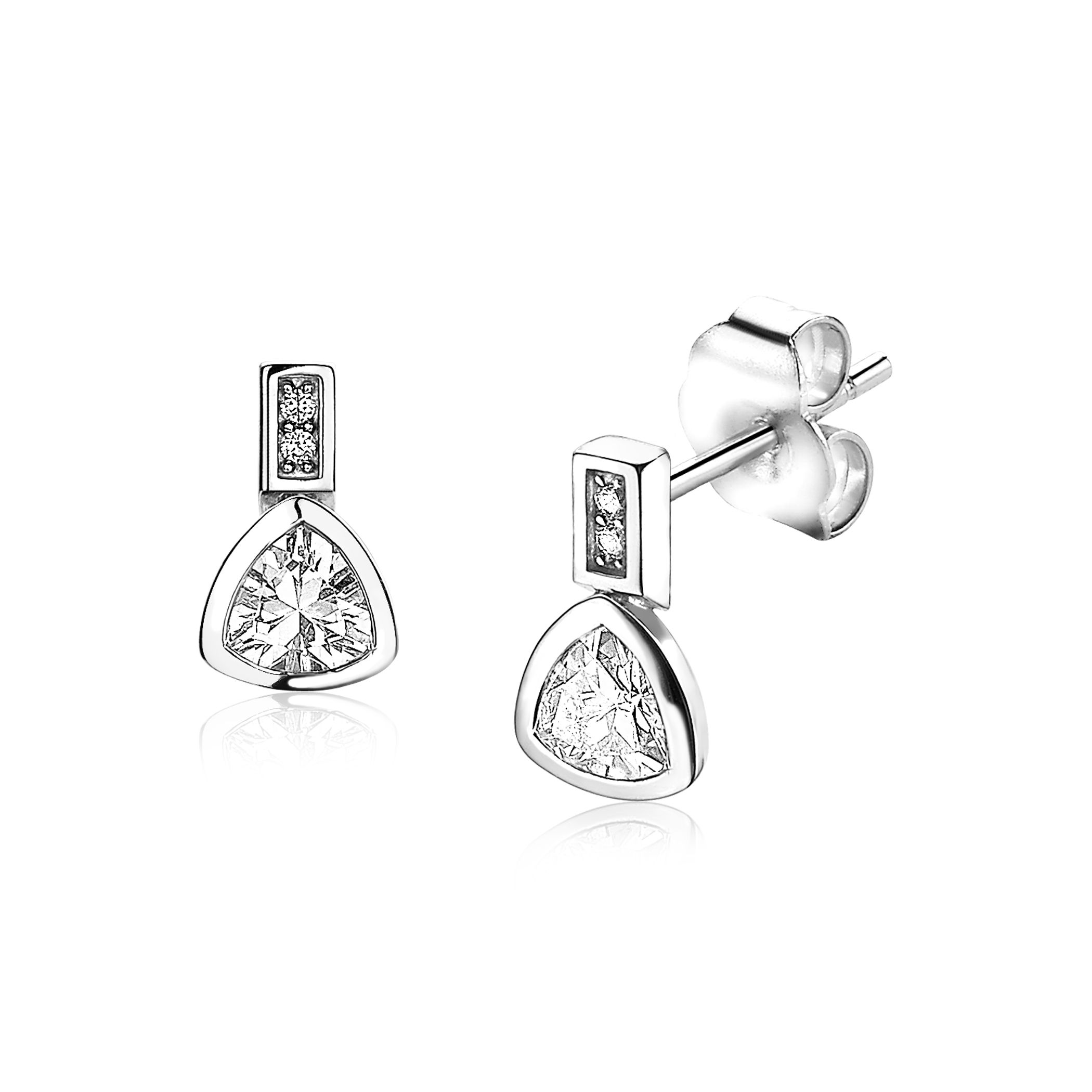 ZINZI Sterling Silver Stud Earrings Triangle White ZIO1663