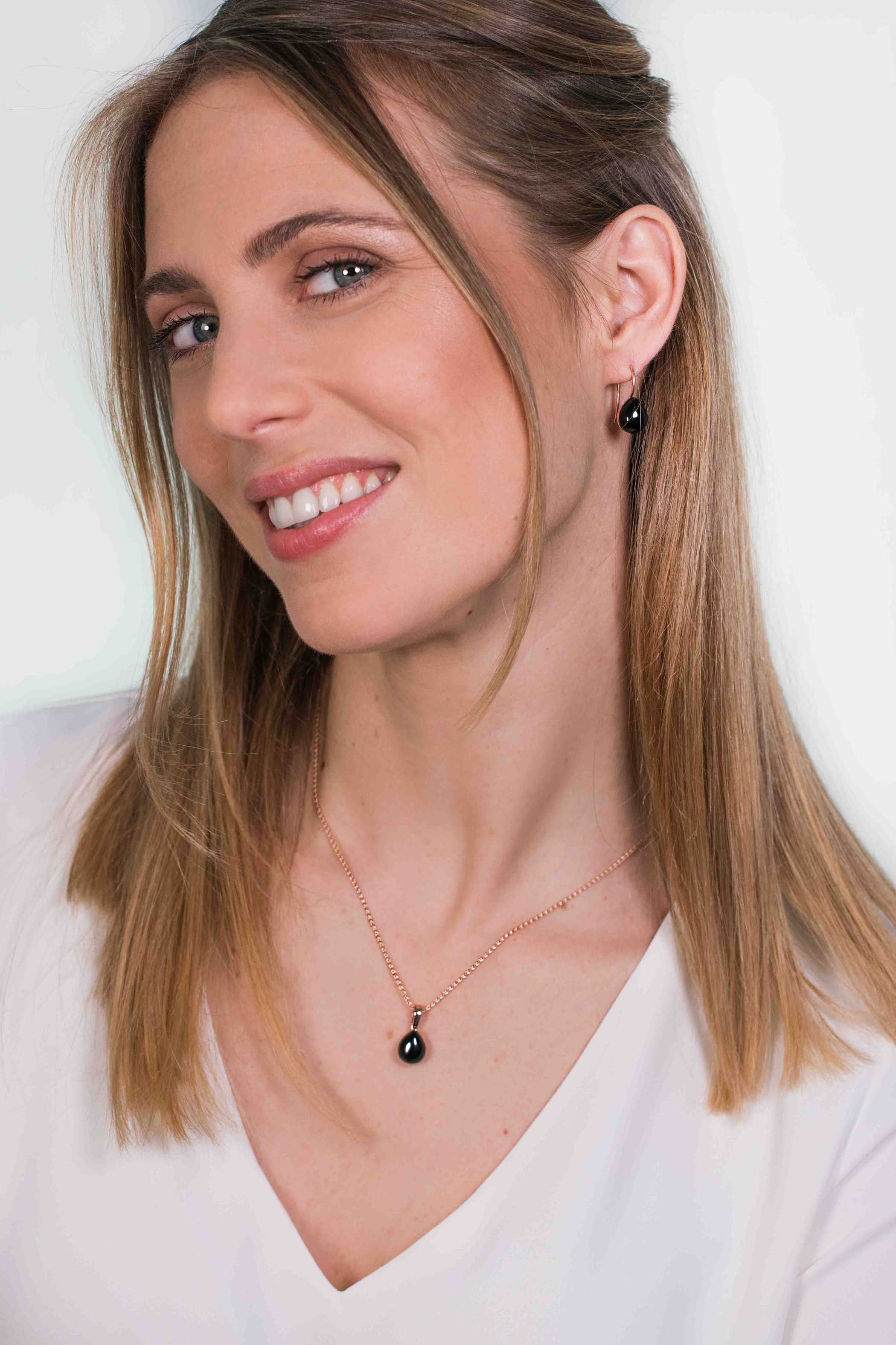 22mm ZINZI Rose Gold Plated Sterling Silver Drop Earrings Black ZIO1934GG