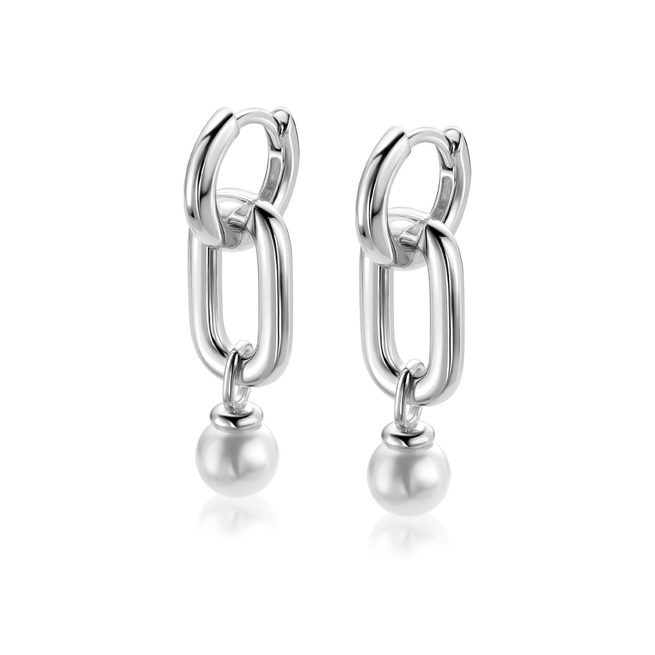ZINZI zlv. oorbedels ovaal open en parel 6mm
