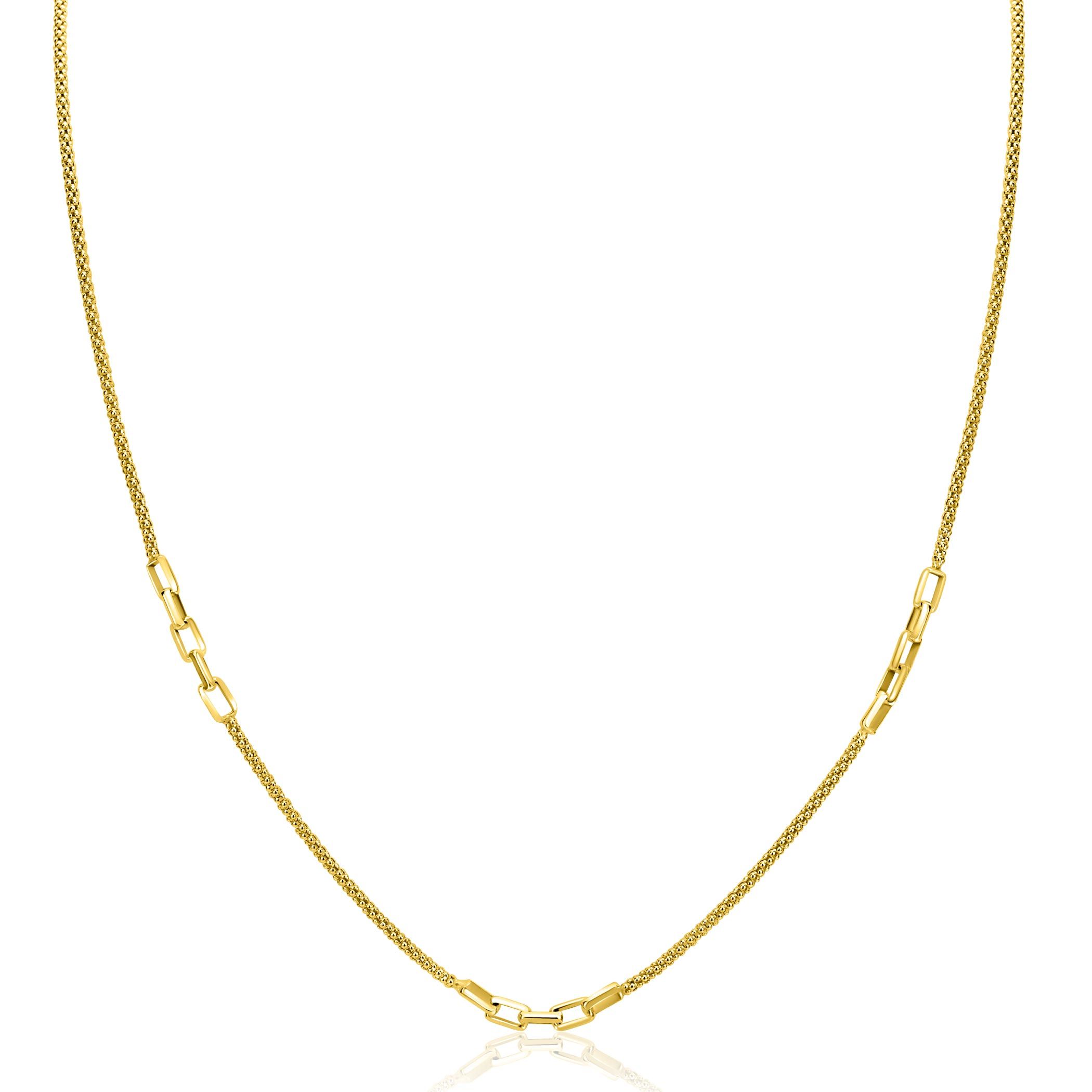 ZINZI zlv. collier gg.verg. popcorn en schakels 45/48