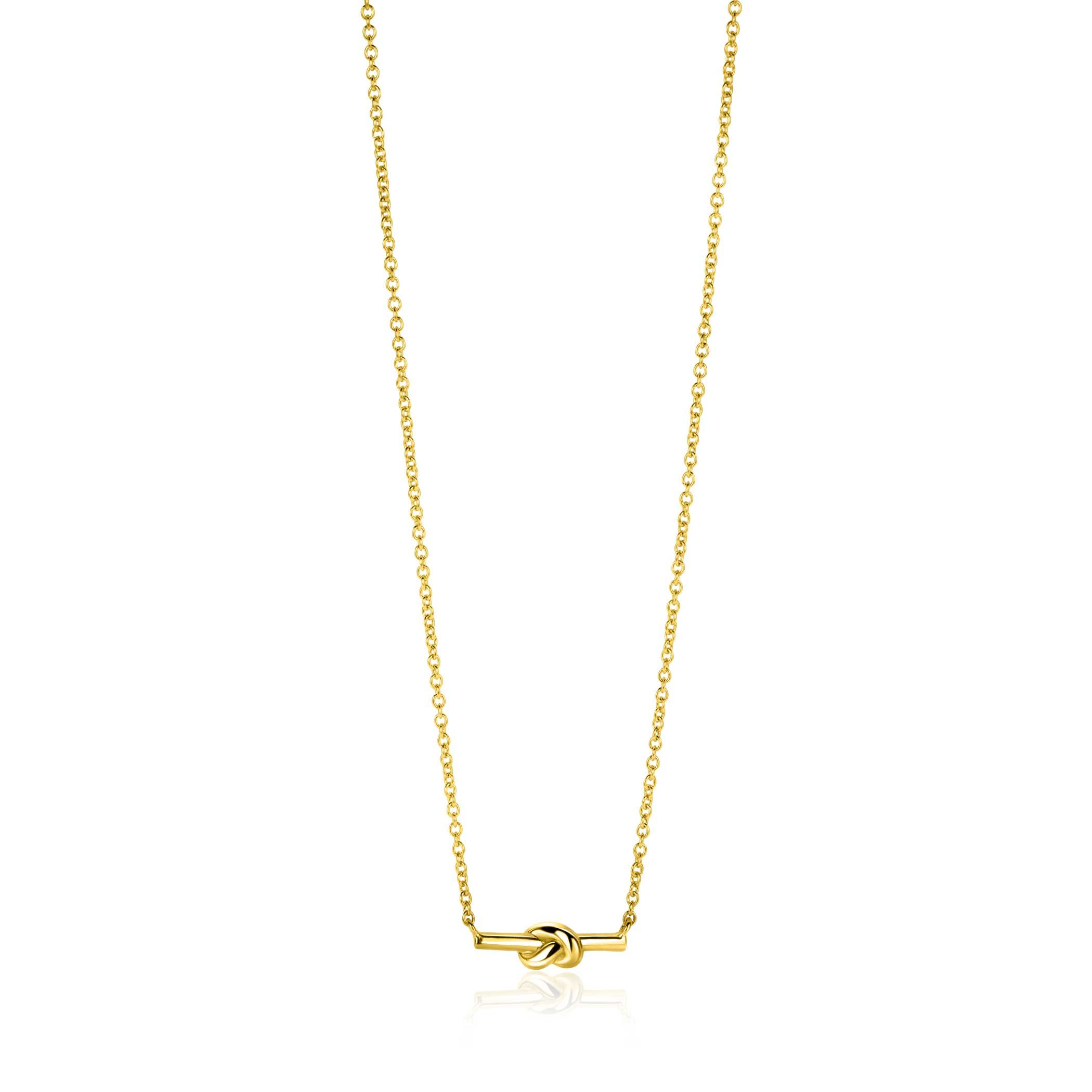 ZINZI gold-plated silver link necklace with bar and trendy knot, 45-48cm, ZIC-BF115G