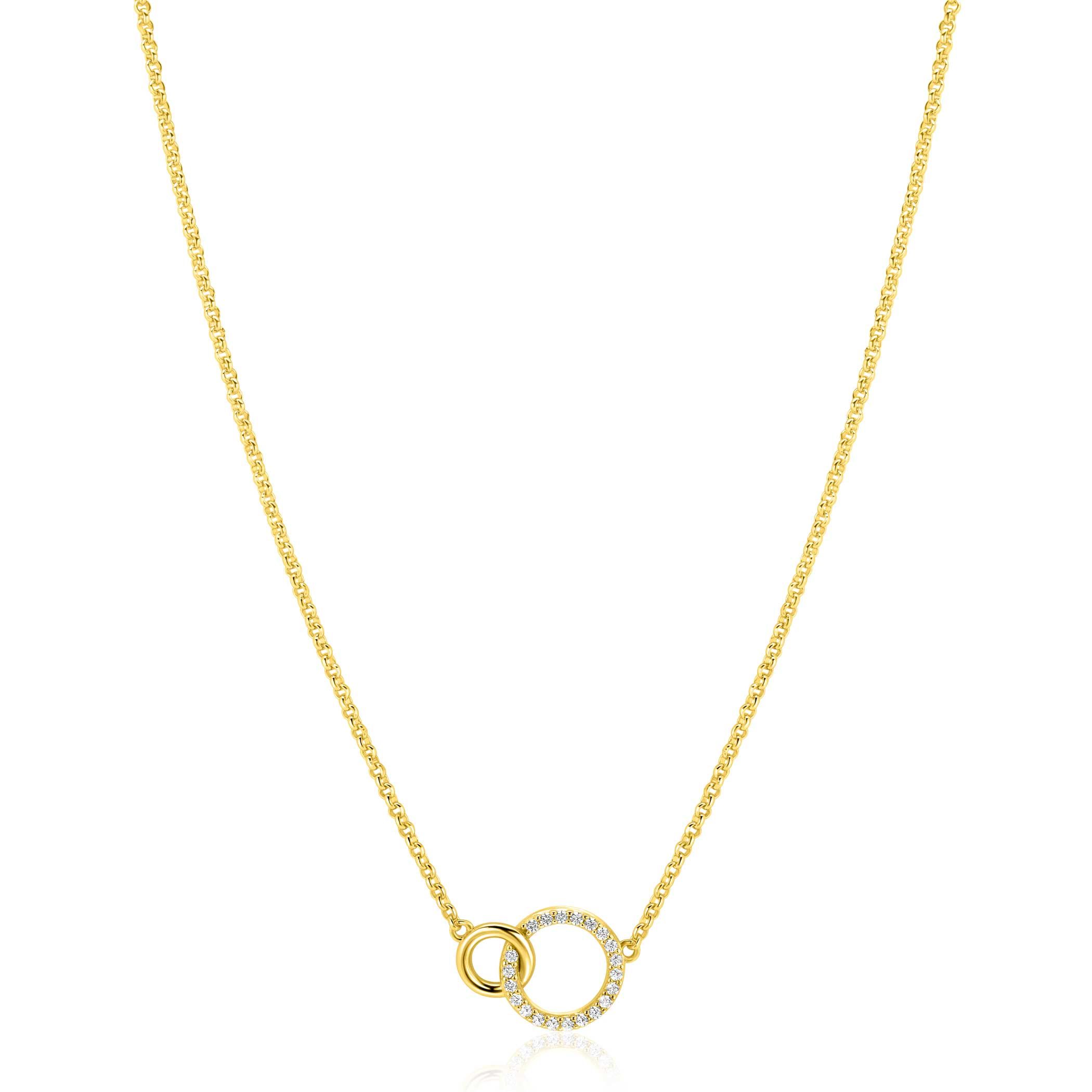 ZINZI Sterling Silver Gold Plated Necklace with 2 Connected Circles and White Zirconias ZIC1782Y