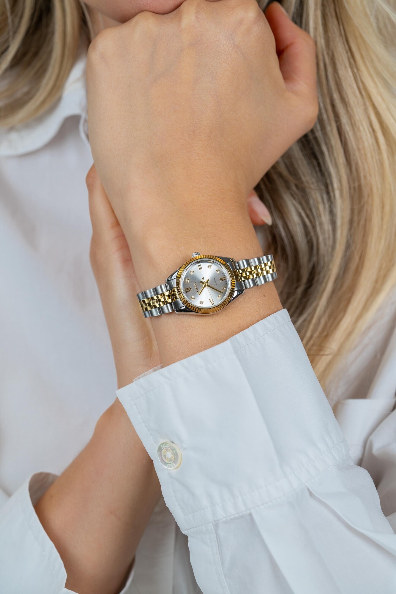 ZINZI Mini Iconic Watch 24mm Silver Colored Dial, Case and bicolor Chain Strap ZIW2733