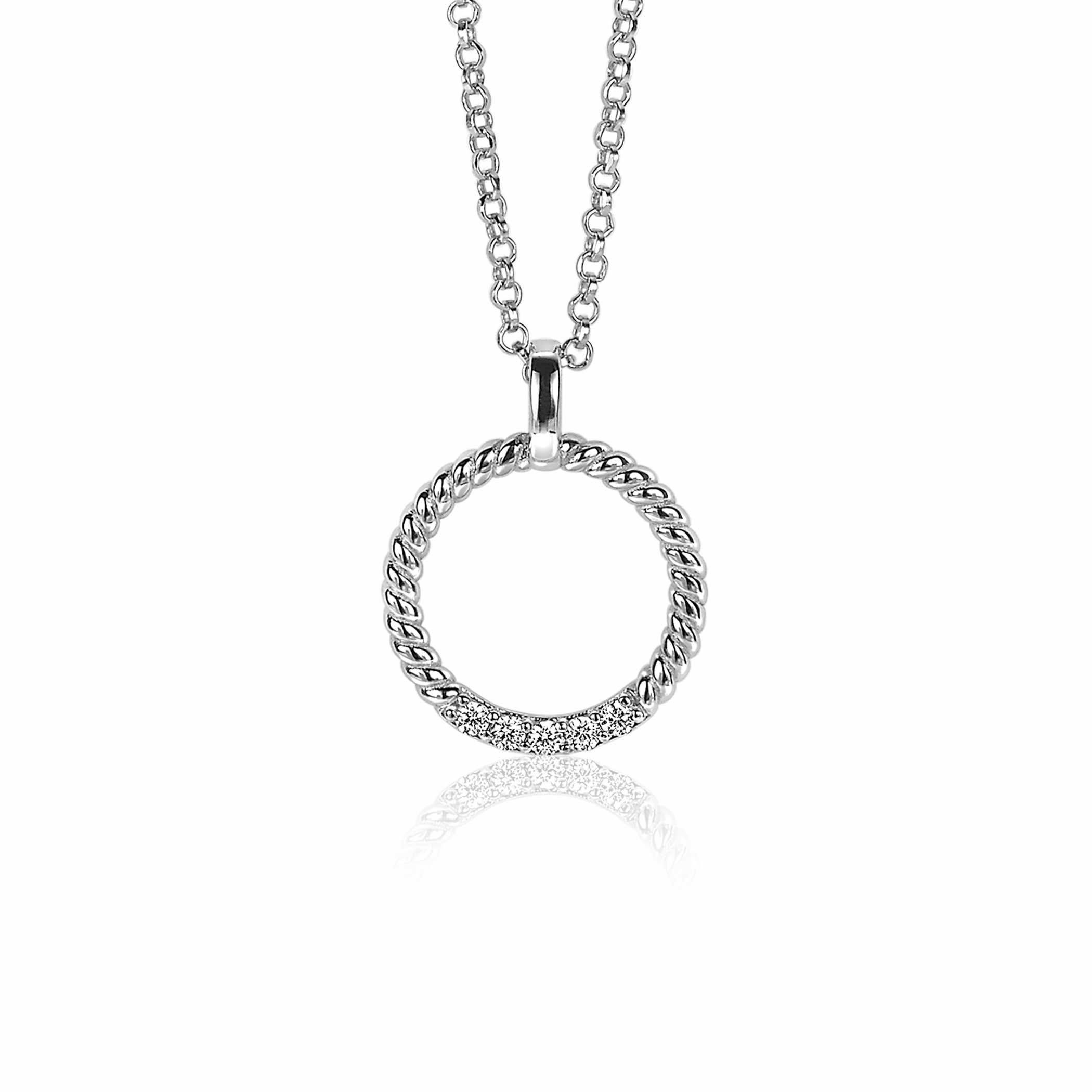 22mm ZINZI Sterling Silver Round Pendant Twist Design White Zirconia ZIH2128 (excl. necklace)