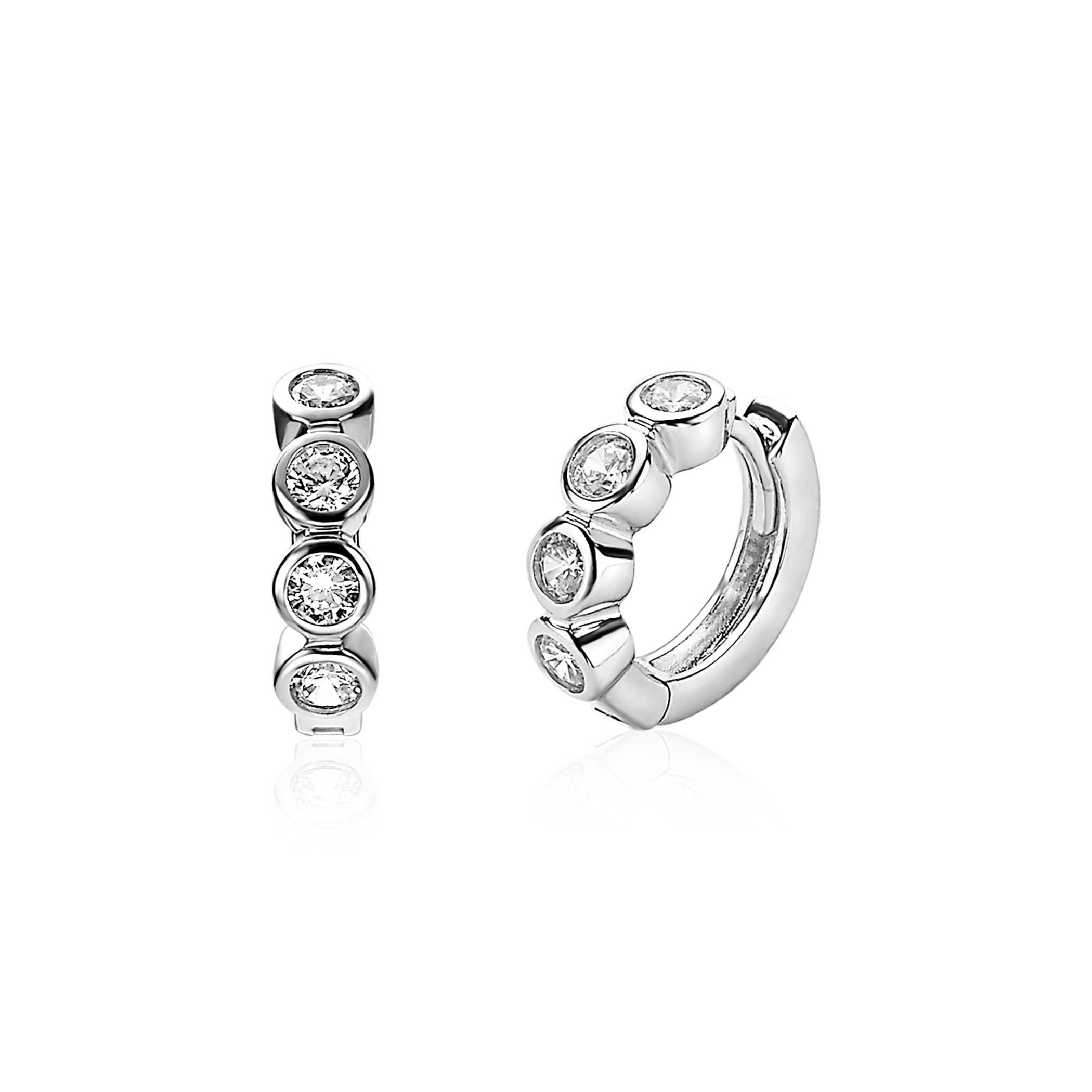 15mm ZINZI Sterling Silver Hoop Earrings Round White 15x4mm ZIO1838
