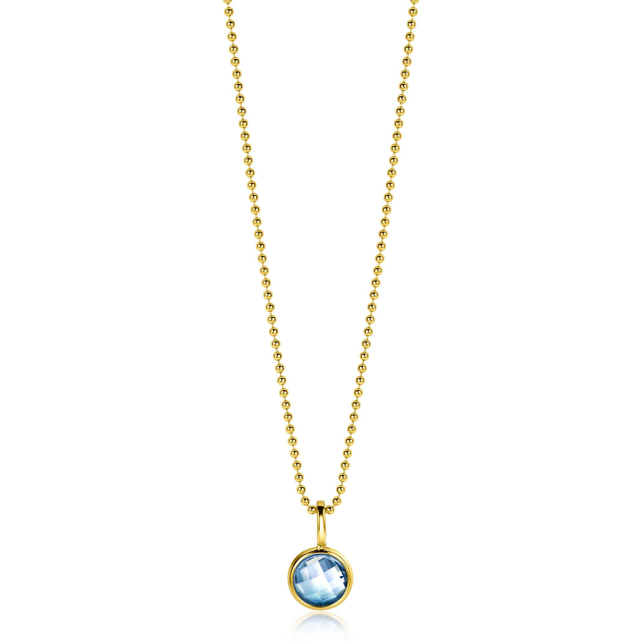 DECEMBER Pendant 8mm Gold Plated Birthstone Blue Topaz Zirconia (excl. necklace)