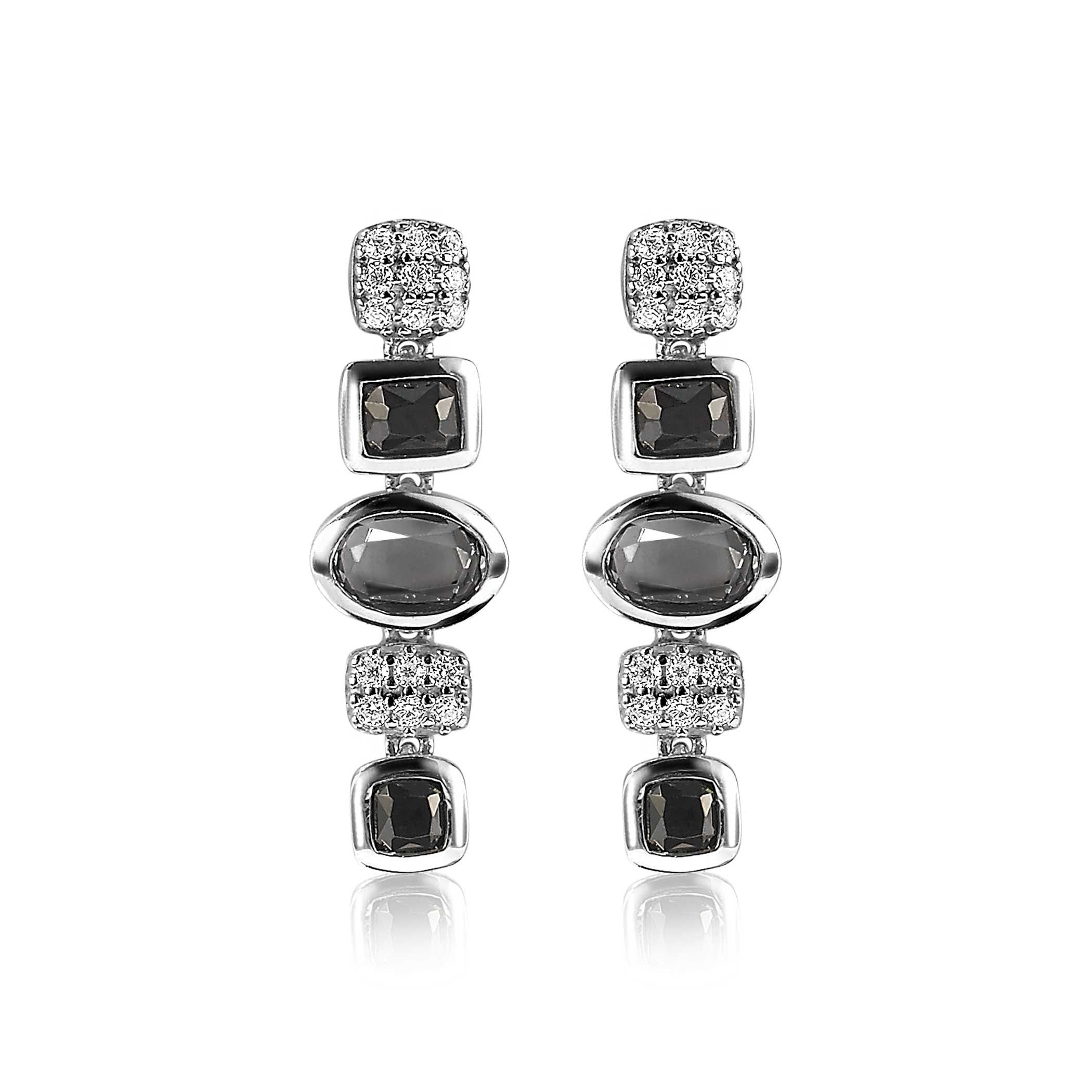 25mm ZINZI Sterling Silver Fantasy Earrings White Zirconia Grey Black Color Stones ZIO1944