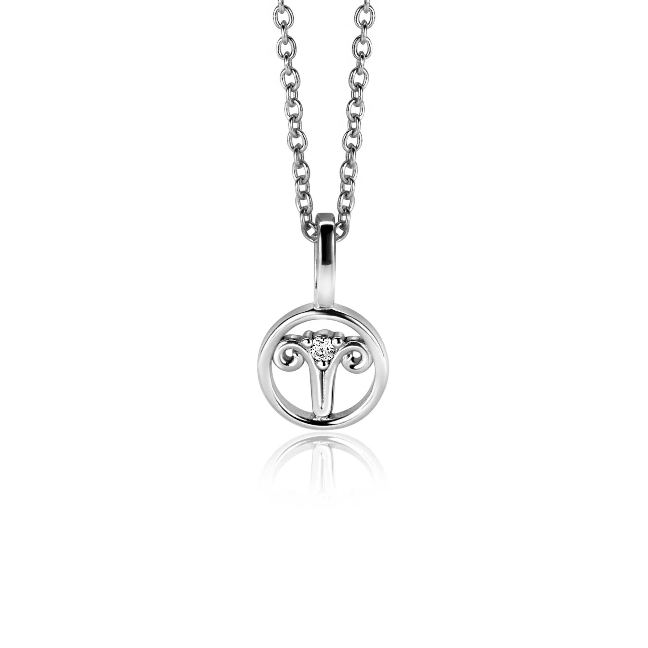 9mm ZINZI silver Aries zodiac sign pendant set with white zirconias ZIH-RAM (without necklace)