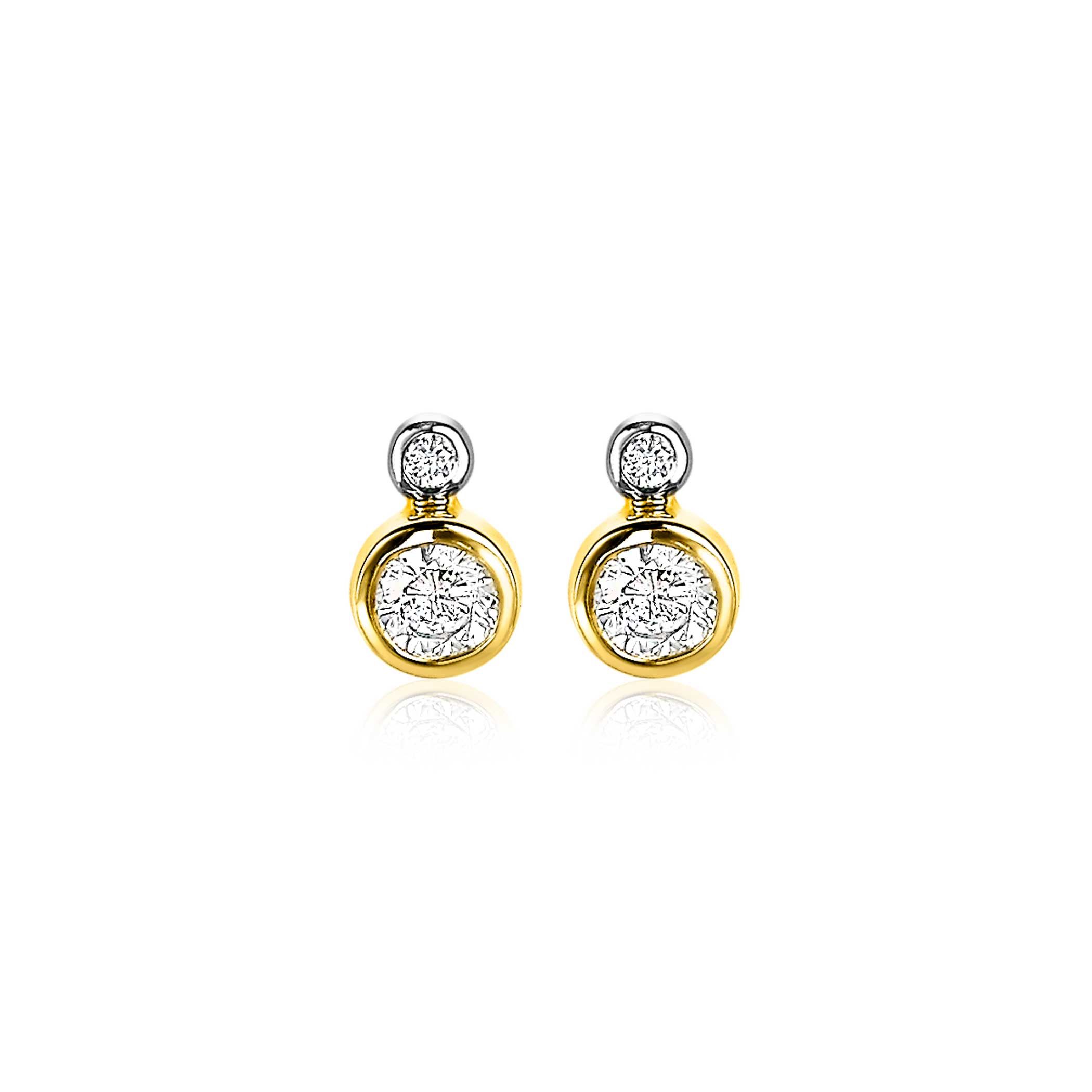 ZINZI Sterling Silver Stud Earrings 14K Yellow Gold Plated Round 9mm White ZIO2146