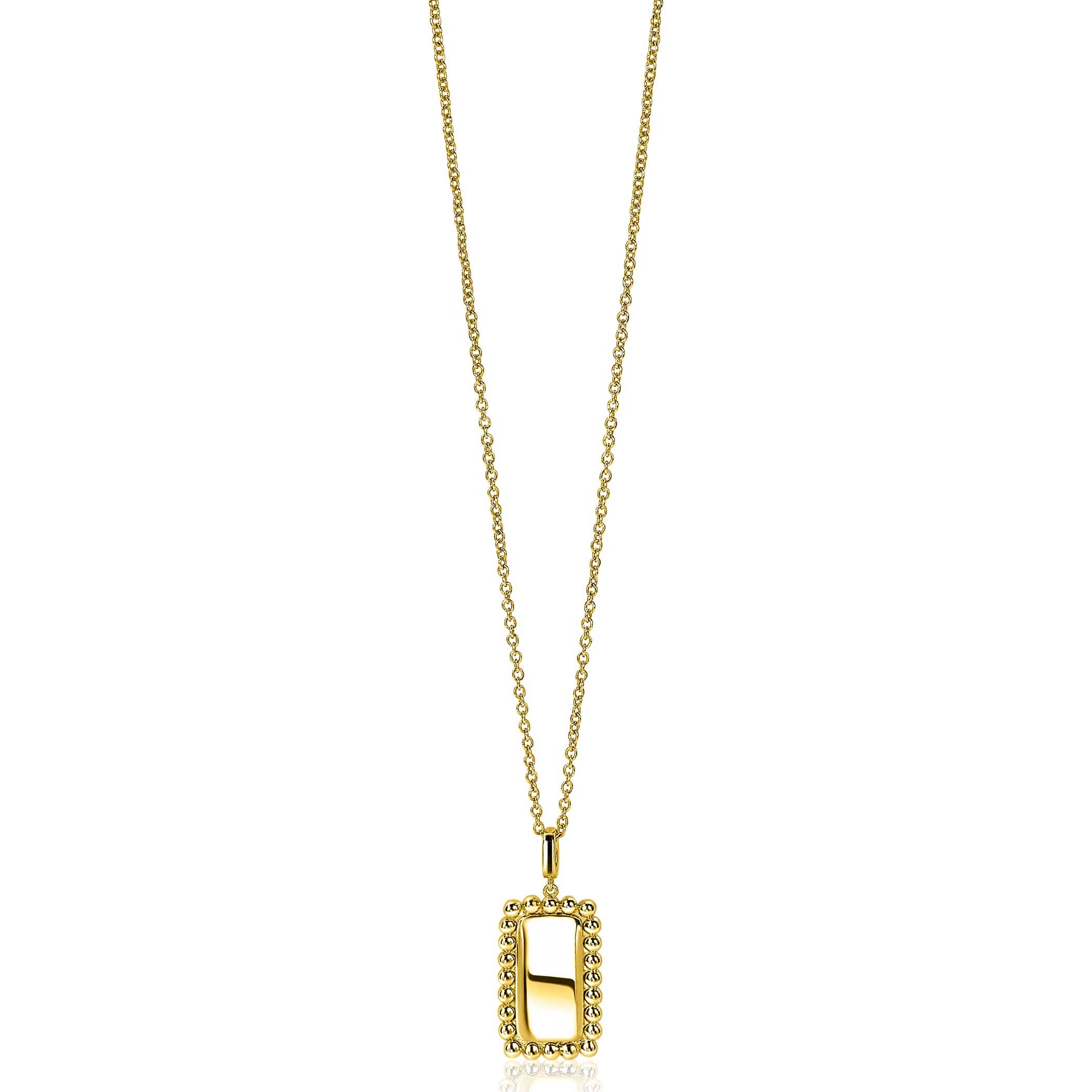 26mm ZINZI Gold Plated Sterling Silver Pendant Rectangle White Beads Edge ZIH1976G