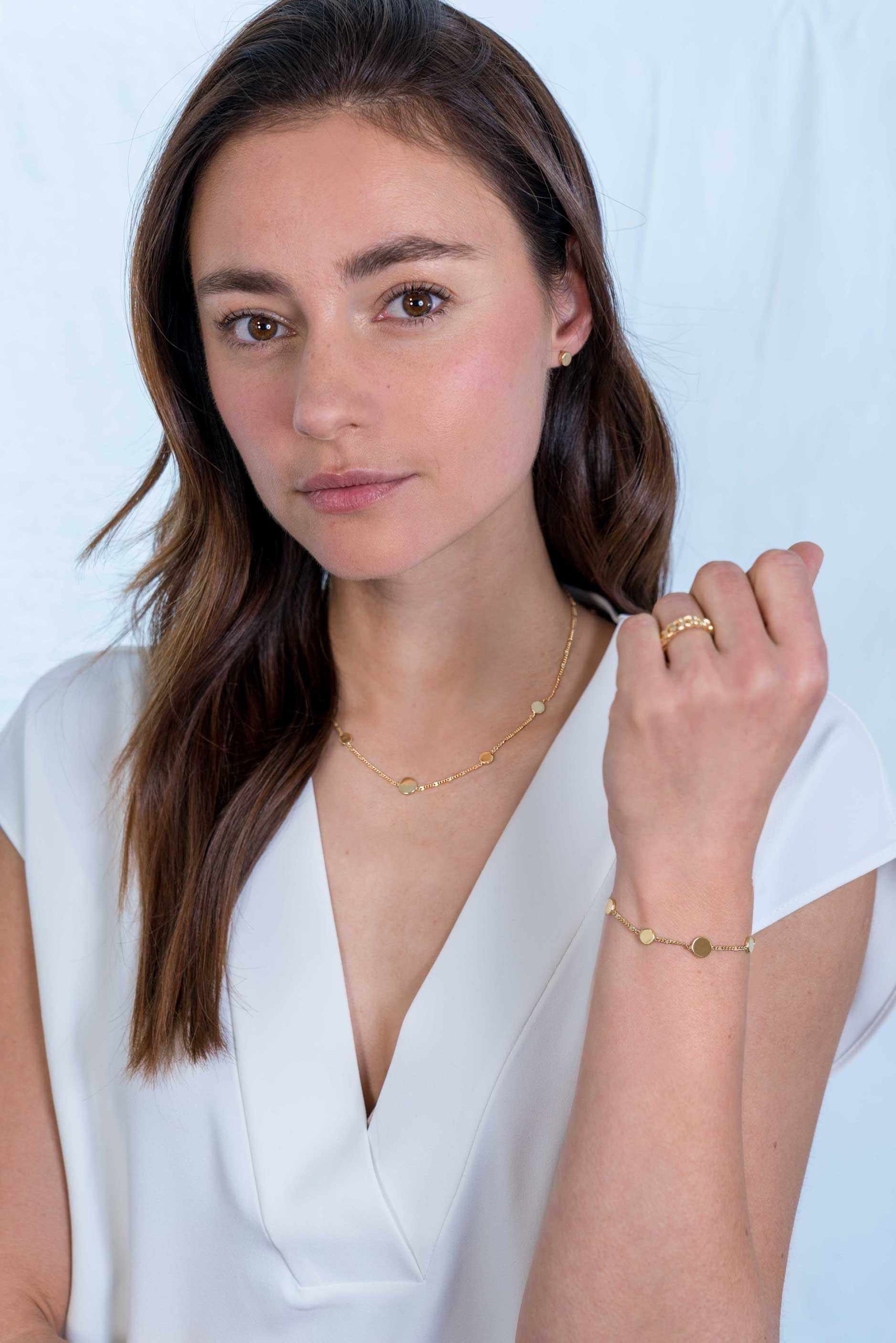 ZINZI Gold Plated Sterling Silver Bracelet Round Coins and Curb Chain 17-20cm ZIA2158G