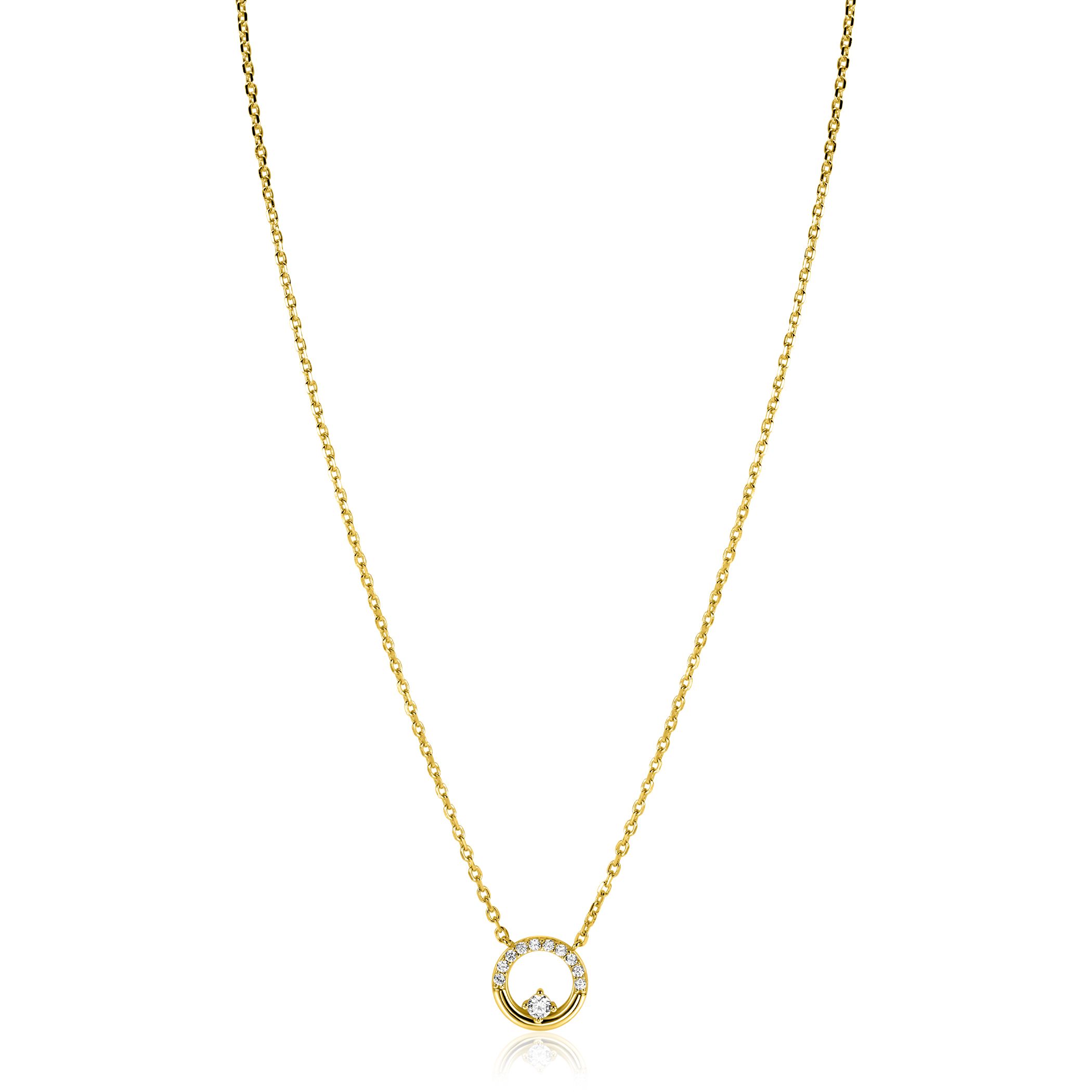 ZINZI zlv. collier gg.verg.open rondje met zirconia's