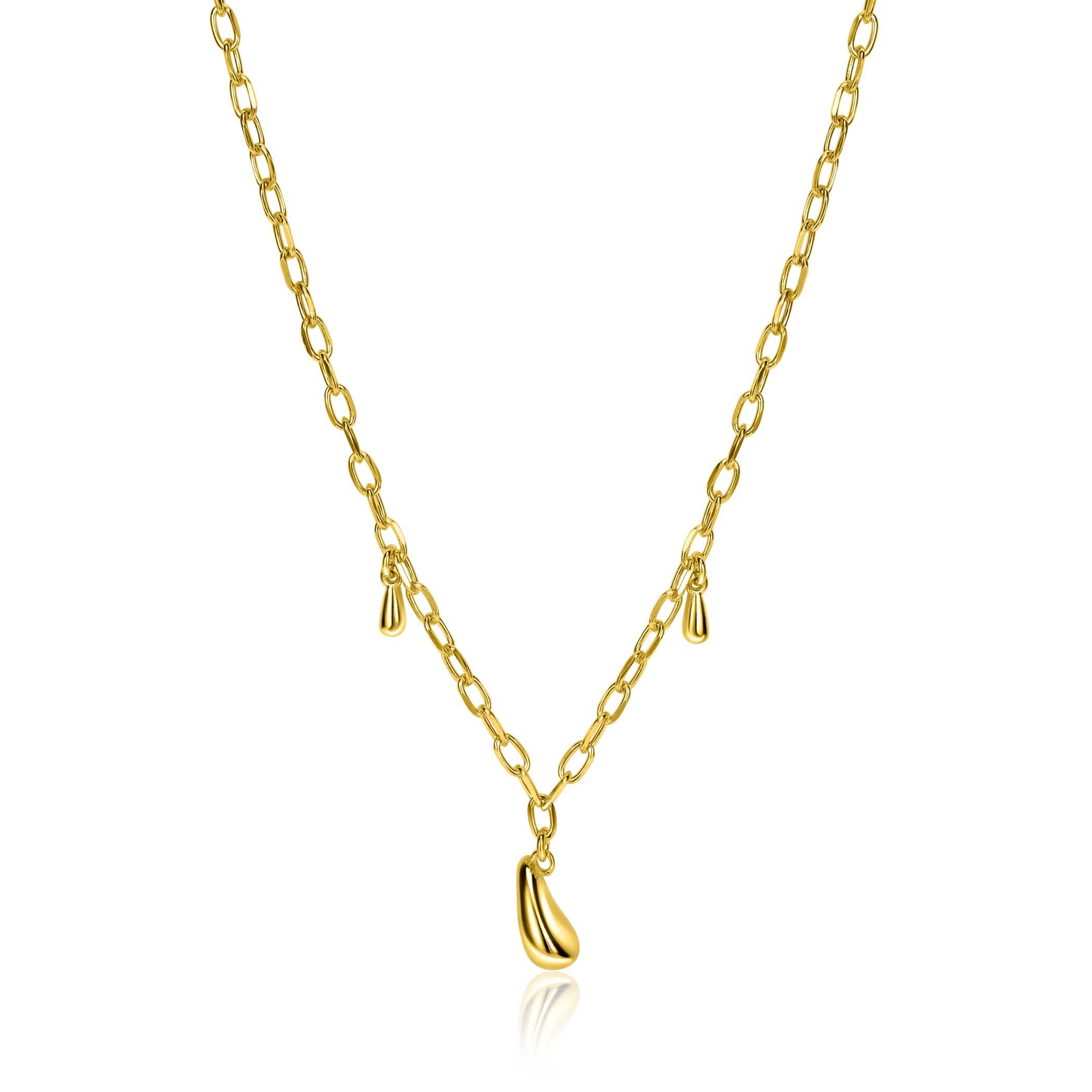 ZINZI gold-plated silver link necklace with three teardrop-shaped pendants, 42-45cm, ZIC-BF109G