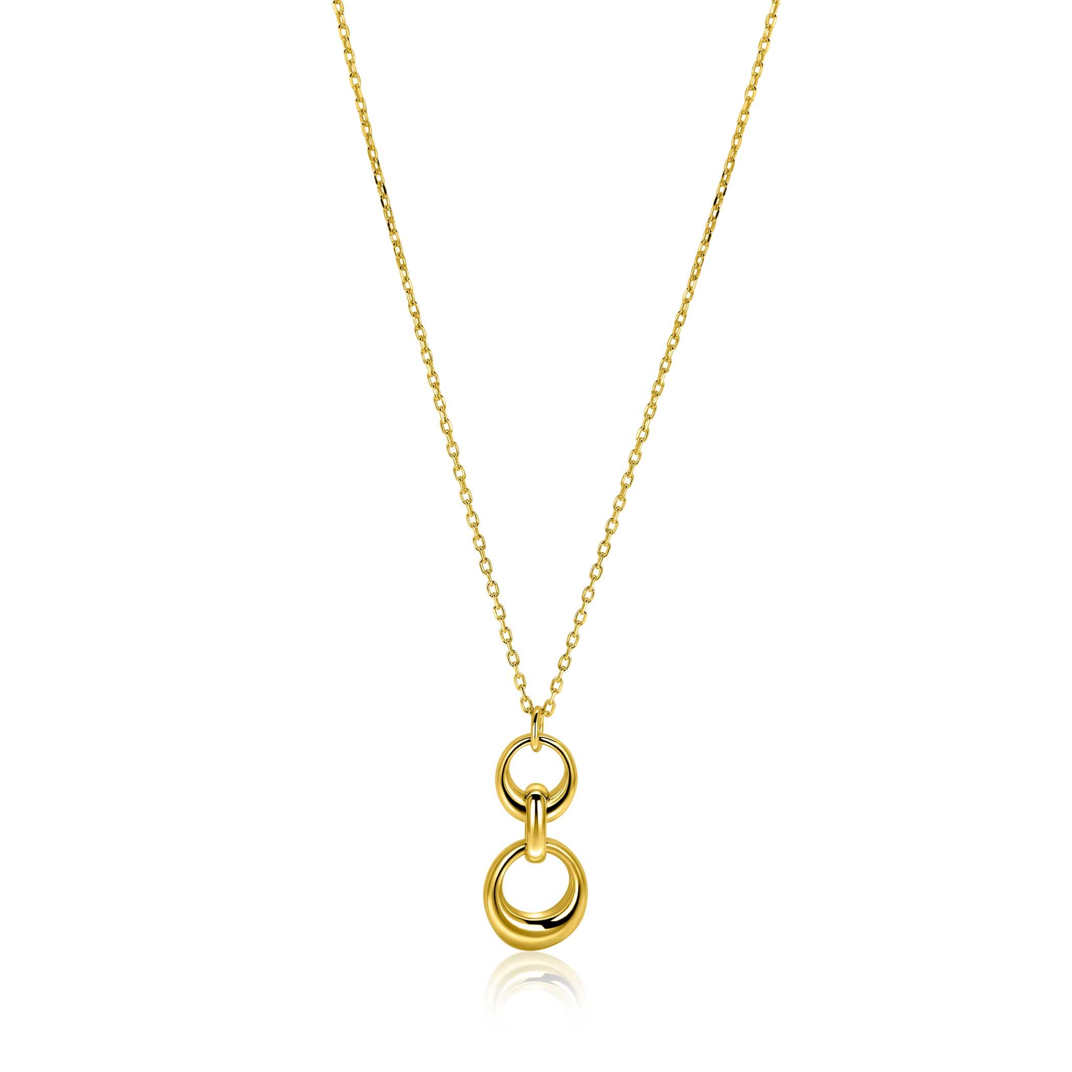 ZINZI gold plated silver link necklace with three organic shapes as pendants 42-45cm ZIC2671