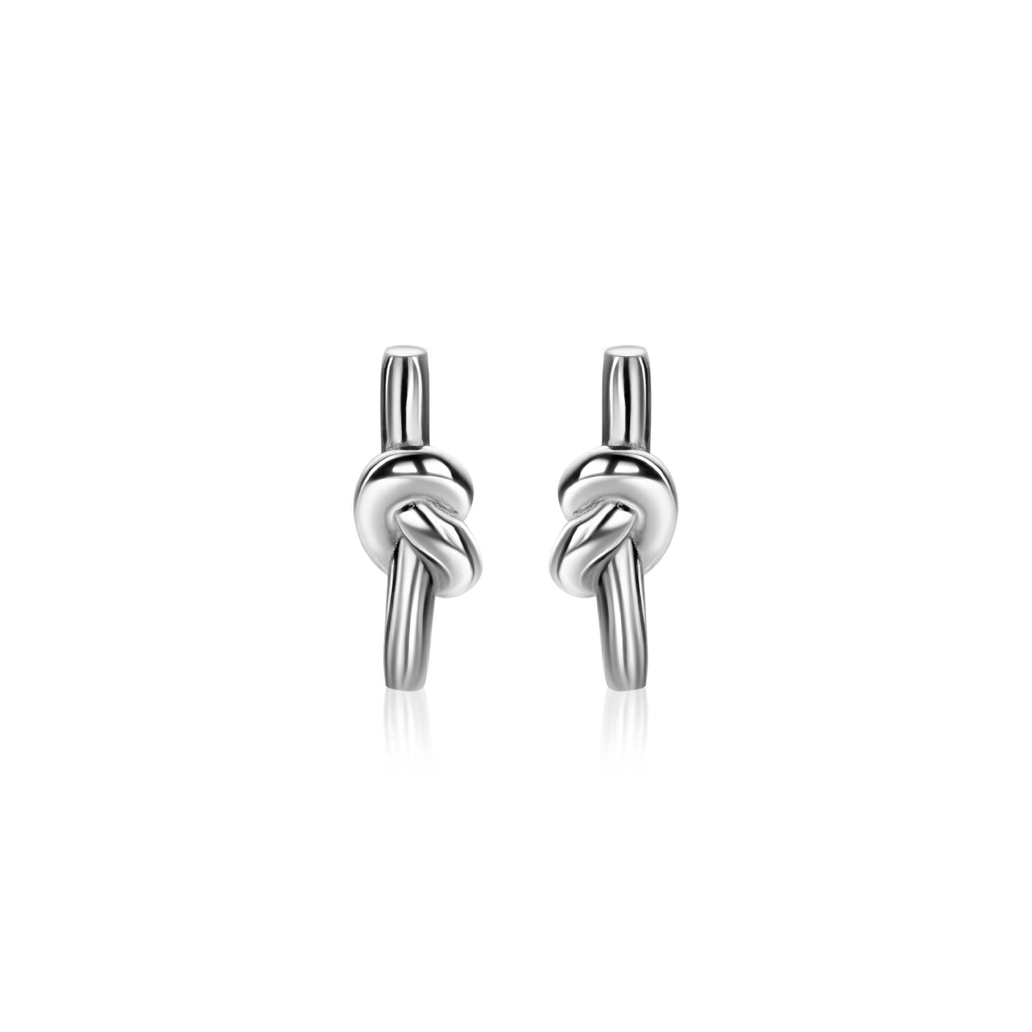 13mm ZINZI silver stud earrings with bar and shiny knot ZIO2613