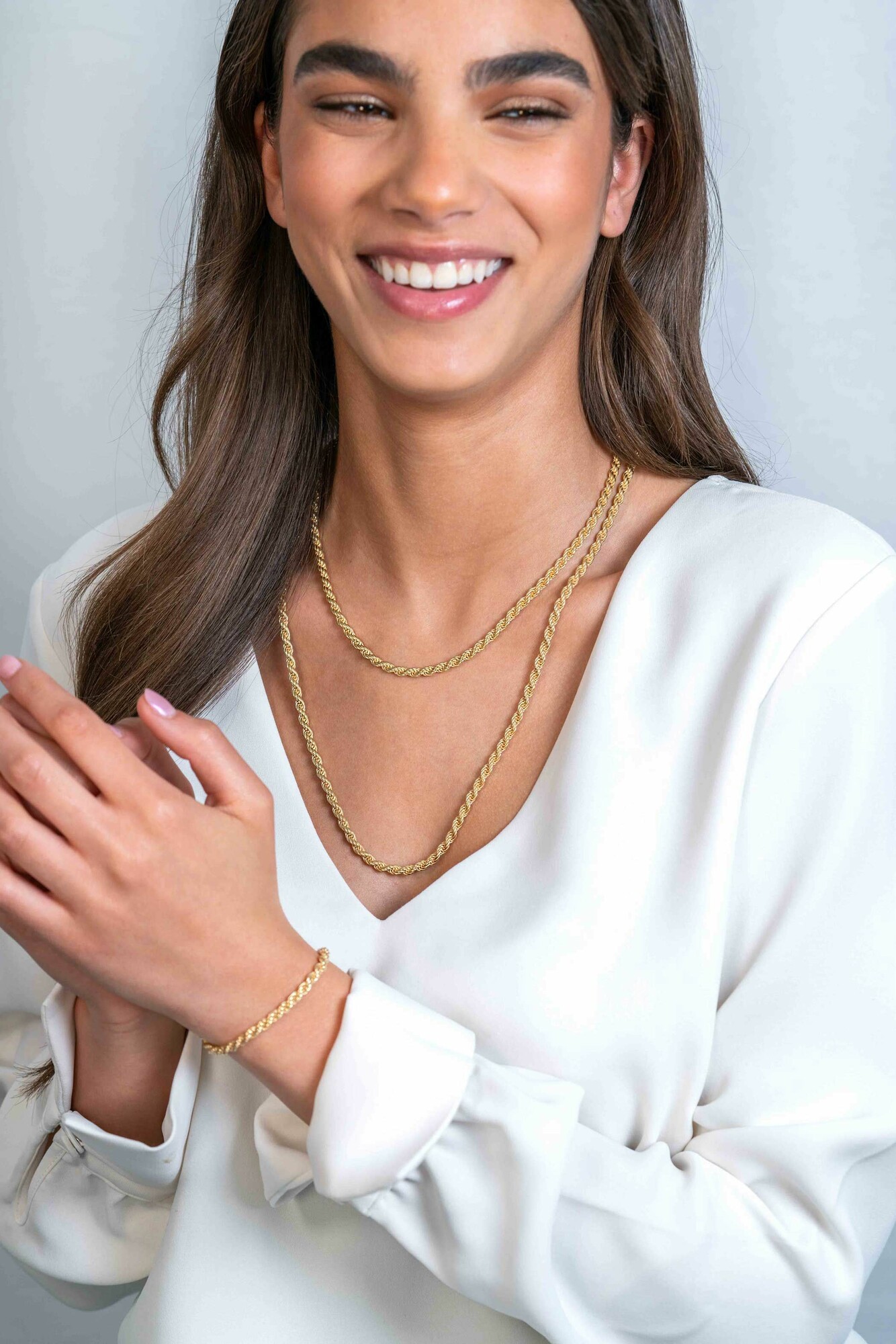 ZINZI Gold Plated Sterling Silver Rope Chain Necklace 60cm 4mm width ZIC2343G60