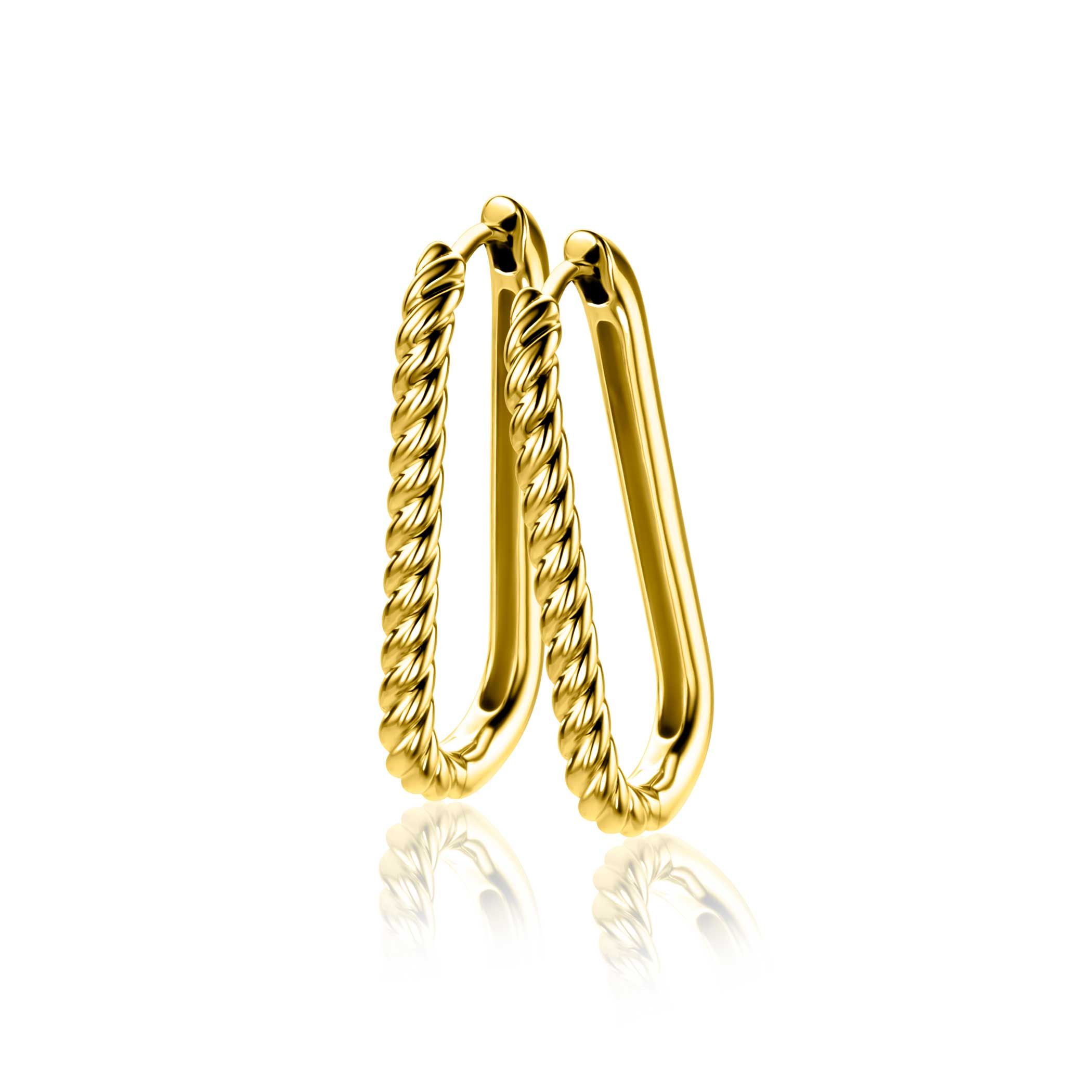 28mm ZINZI gold plated silver hoop earrings in oval shape with twisted tube and luxury clasp ZIO2693G