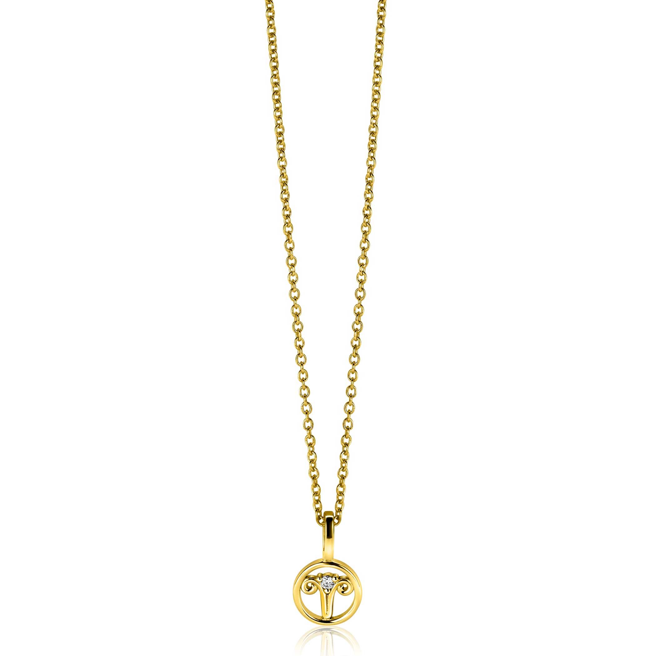 9mm ZINZI gold plated silver Aries zodiac sign pendant set with white zirconias ZIHY-RAM (without necklace)