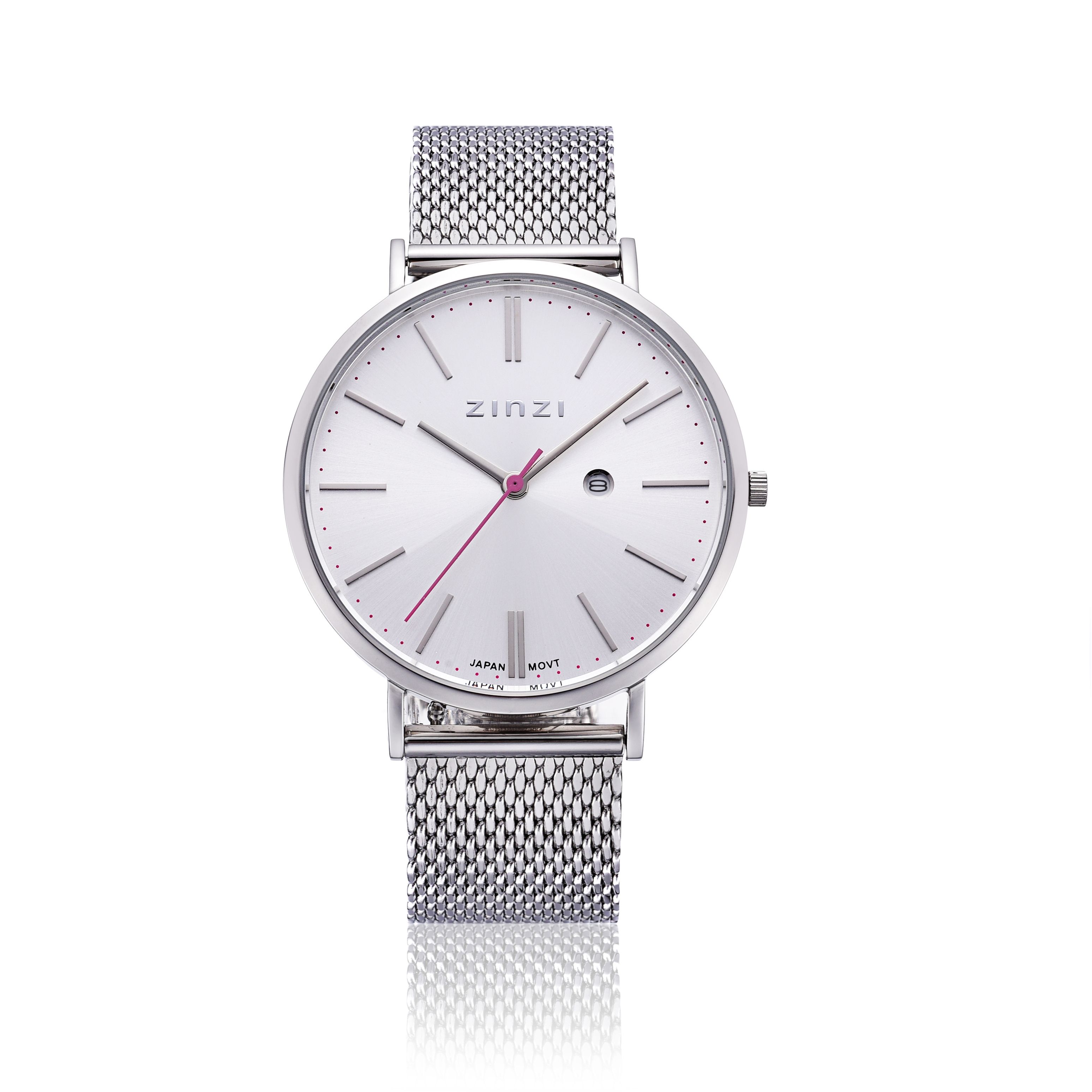 ZINZI Retro Watch Silver Colored Dial Silver Colored Case Stainless Steel Mesh Strap 38mm  ZIW402M