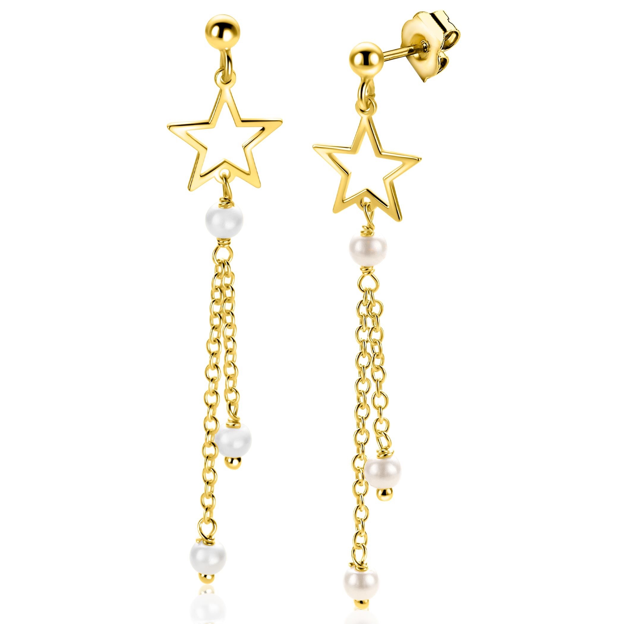 ZINZI zlv. oorstekers sterren en parels lang 53mm